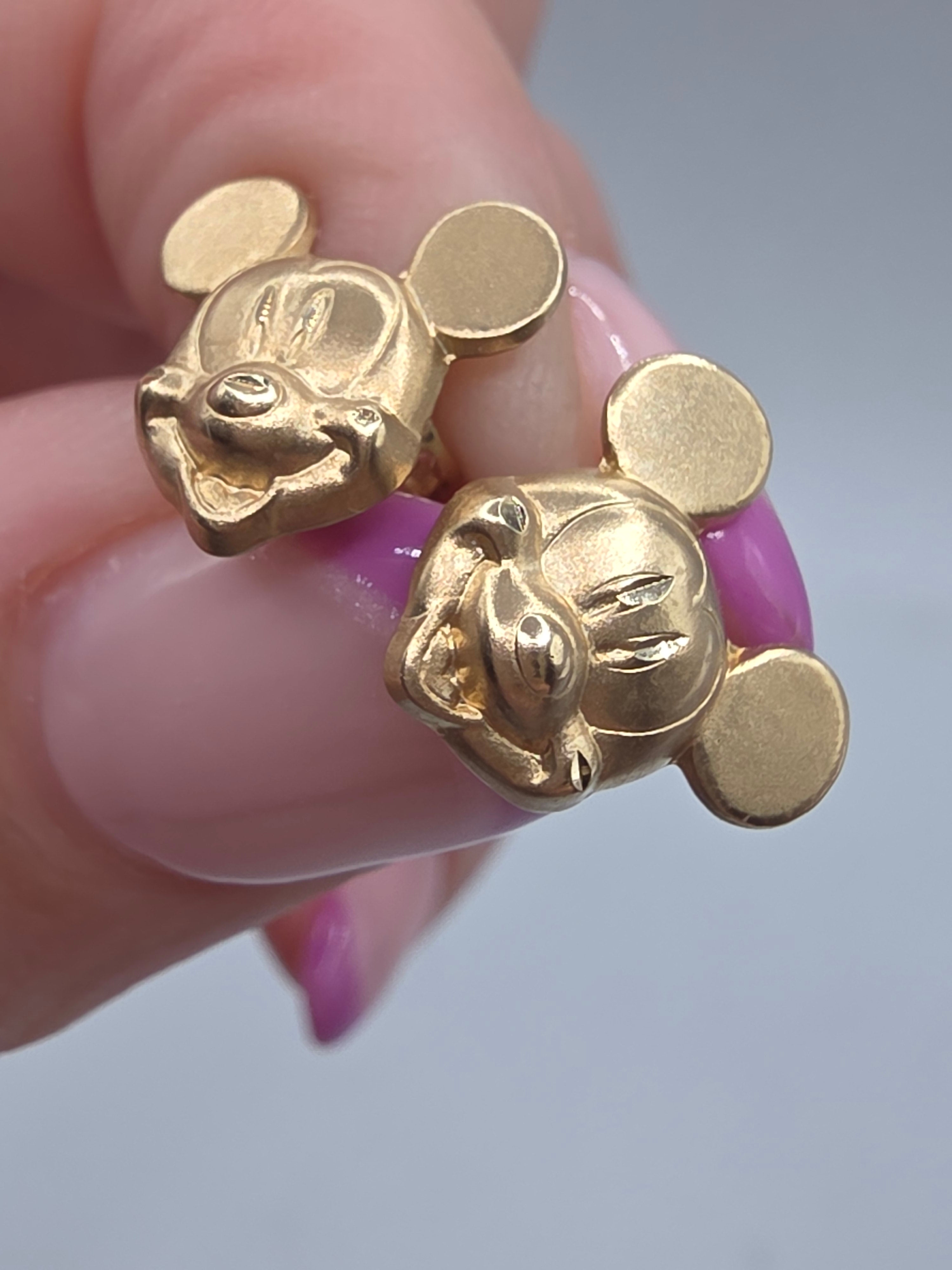 Disney Van Dell Mickey Mouse Solid 14K Yellow Gold Stud Earrings Original Box