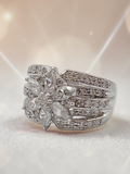 Solid 925 Sterling Silver Marquise Cluster Floral Starburst Ring – Size 6