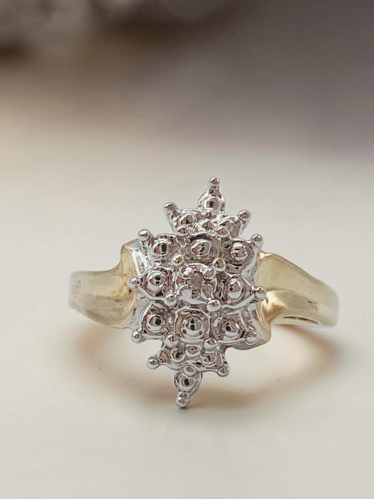 Solid 10K Yellow and White Two Tone Gold Diamond Ring - Size 6.75