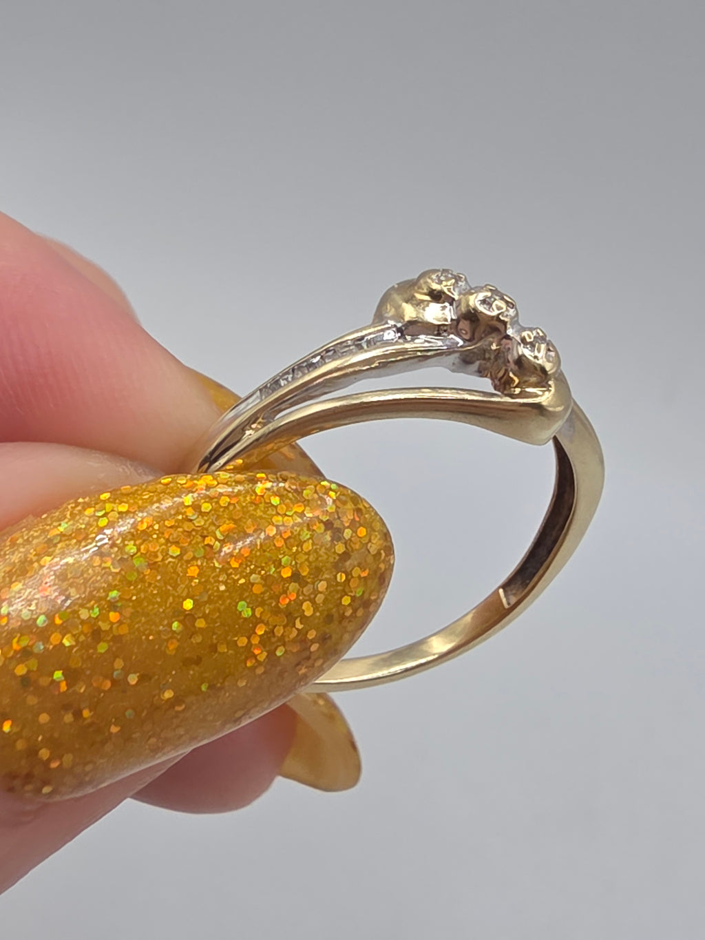 JWBR Solid 10K Yellow Gold Three Stone Baguette Diamond Bypass Ring Size 8.75