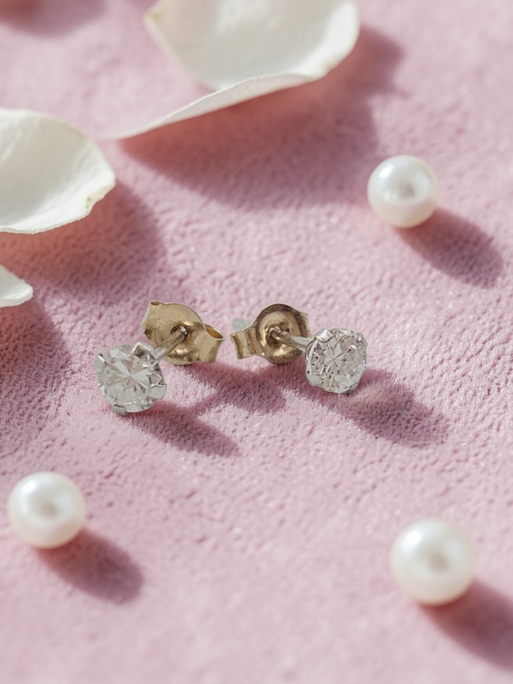 Solid 14K Two-Tone Gold Petite CZ Stud Earrings