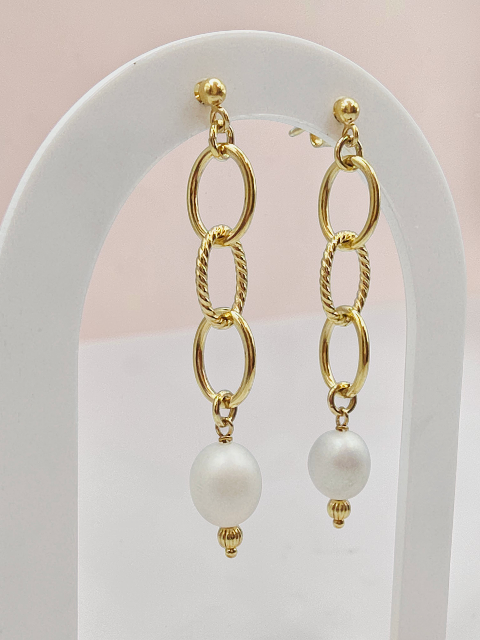 Veronese Gold Vermeil 925 Sterling Silver Pearl Italian Dangle Earrings - 2 Inch