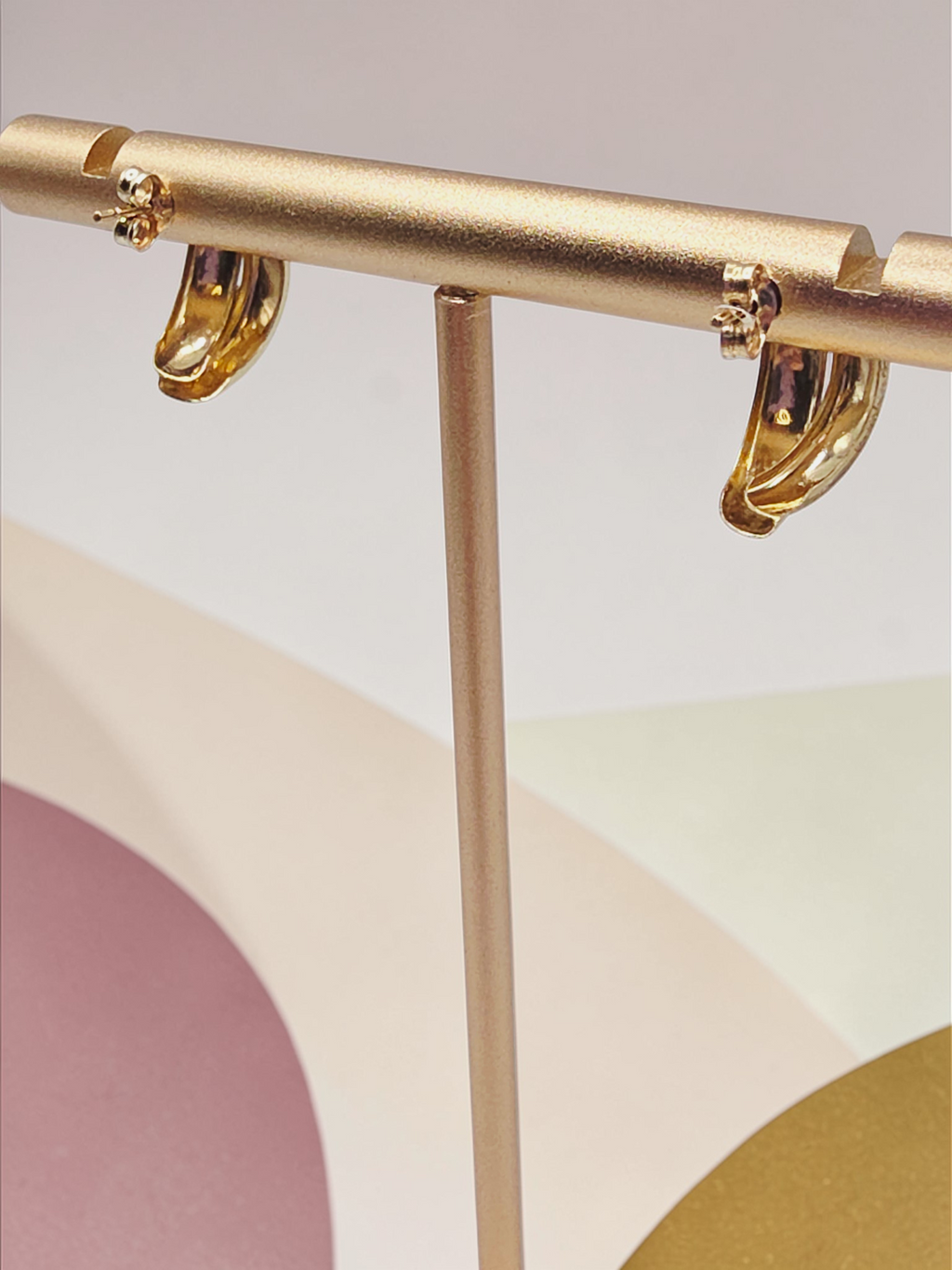 Solid 10K Yellow Gold Dual Textured Half-Hoop Earrings