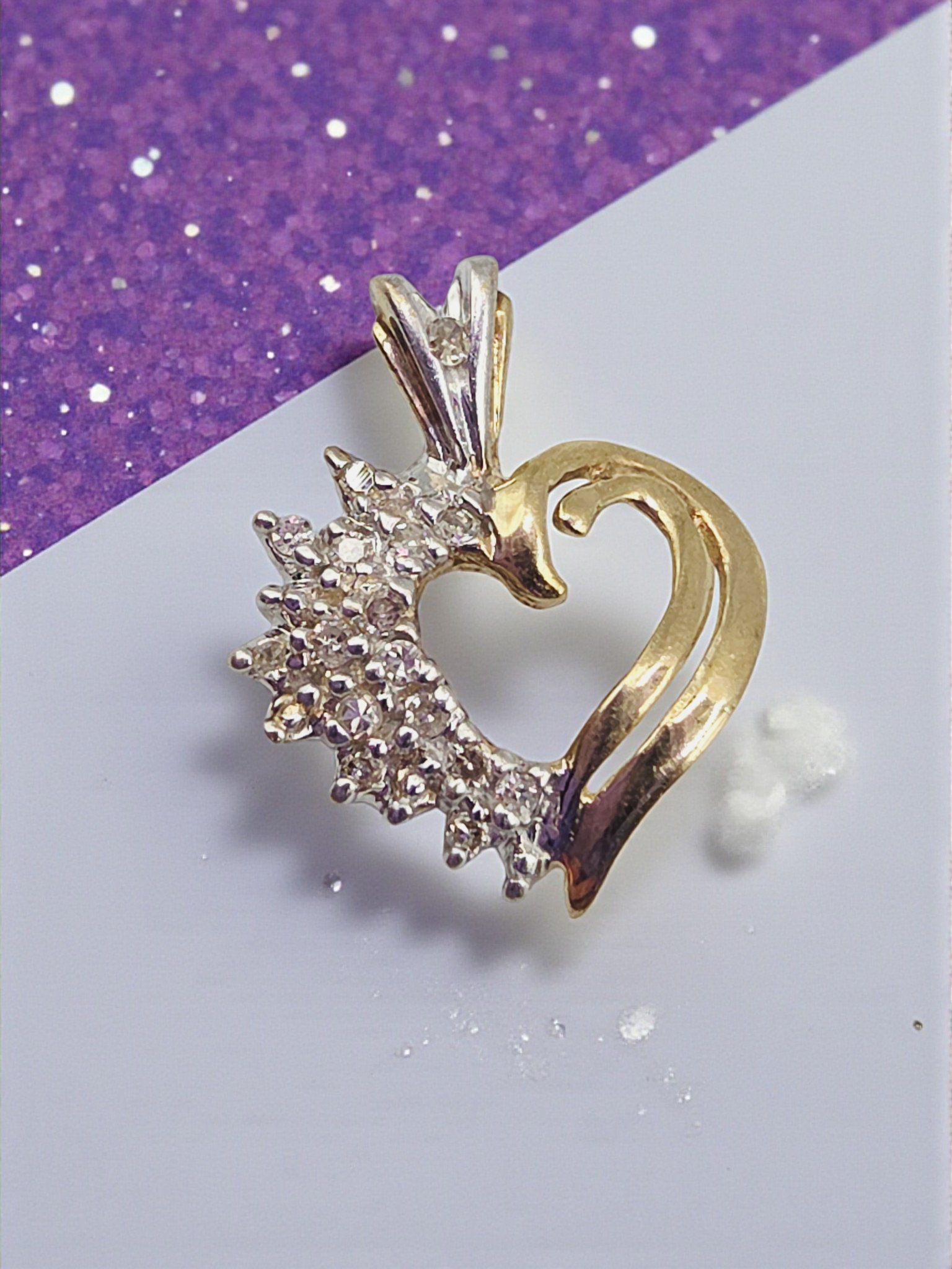 Solid 10K Yellow Gold Diamond Heart Necklace Pendant