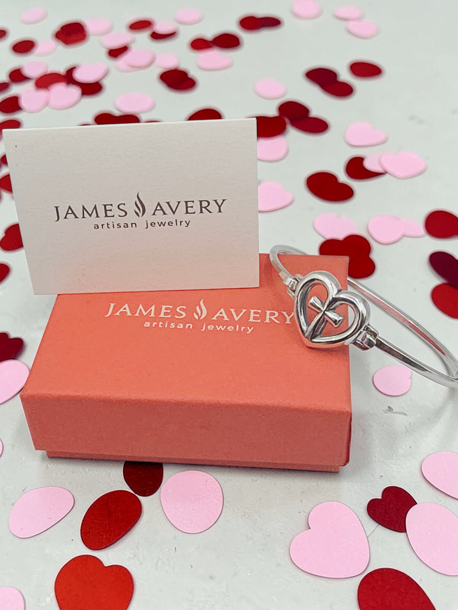 RETIRED James Avery Eternal Love Heart Cross Sterling Silver Bracelet - 7.5 Inch
