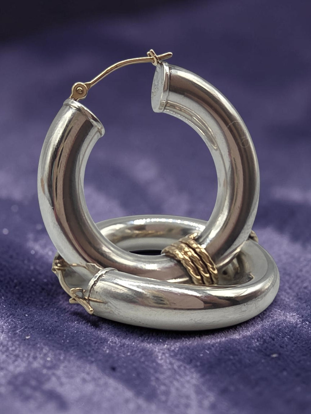925 Sterling Silver Hoop Earrings with Solid 14K Gold Twisted Rope Accents