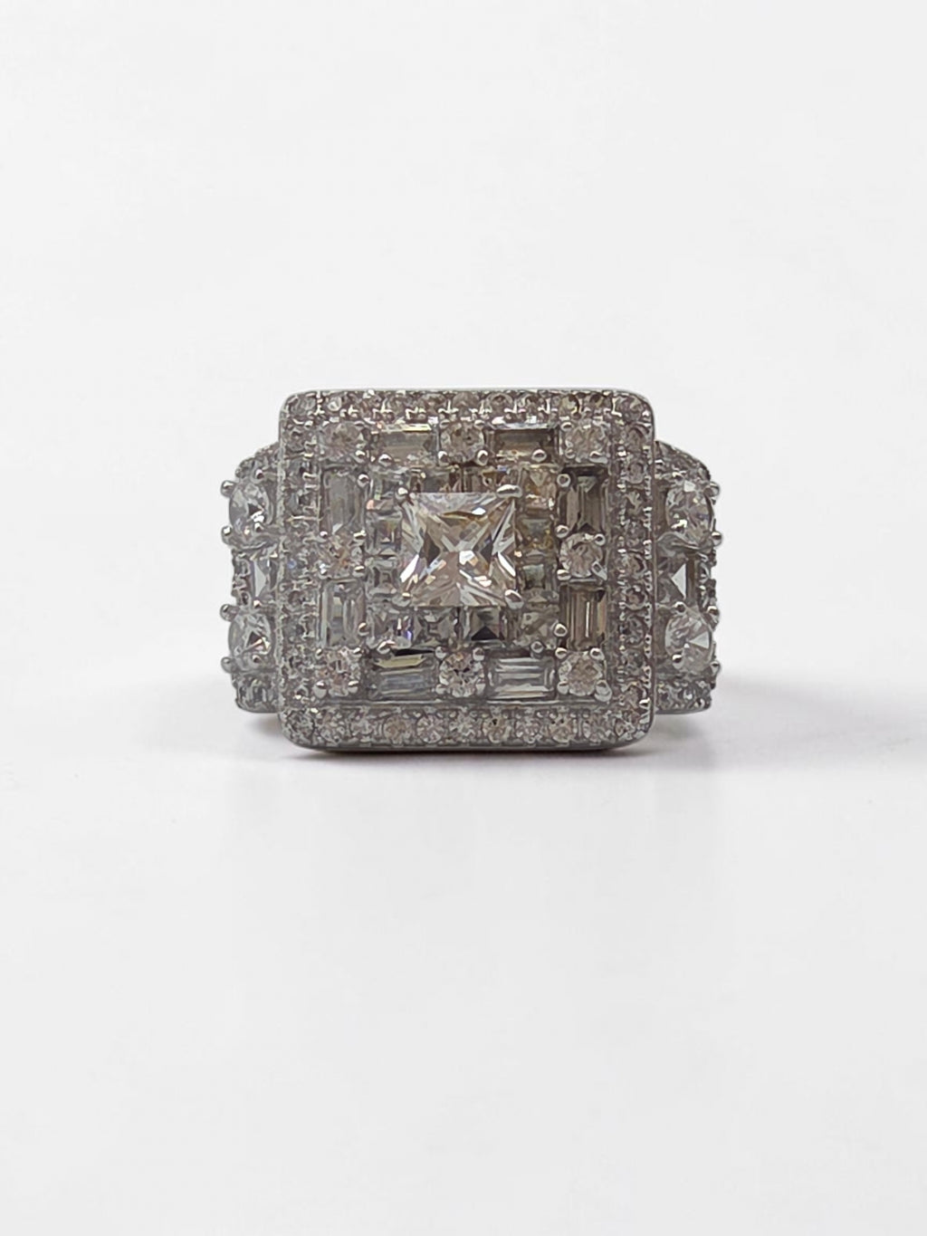 FZN Fuzion Creations 925 Sterling Silver Princess Cut CZ Halo Ring Size 5.25