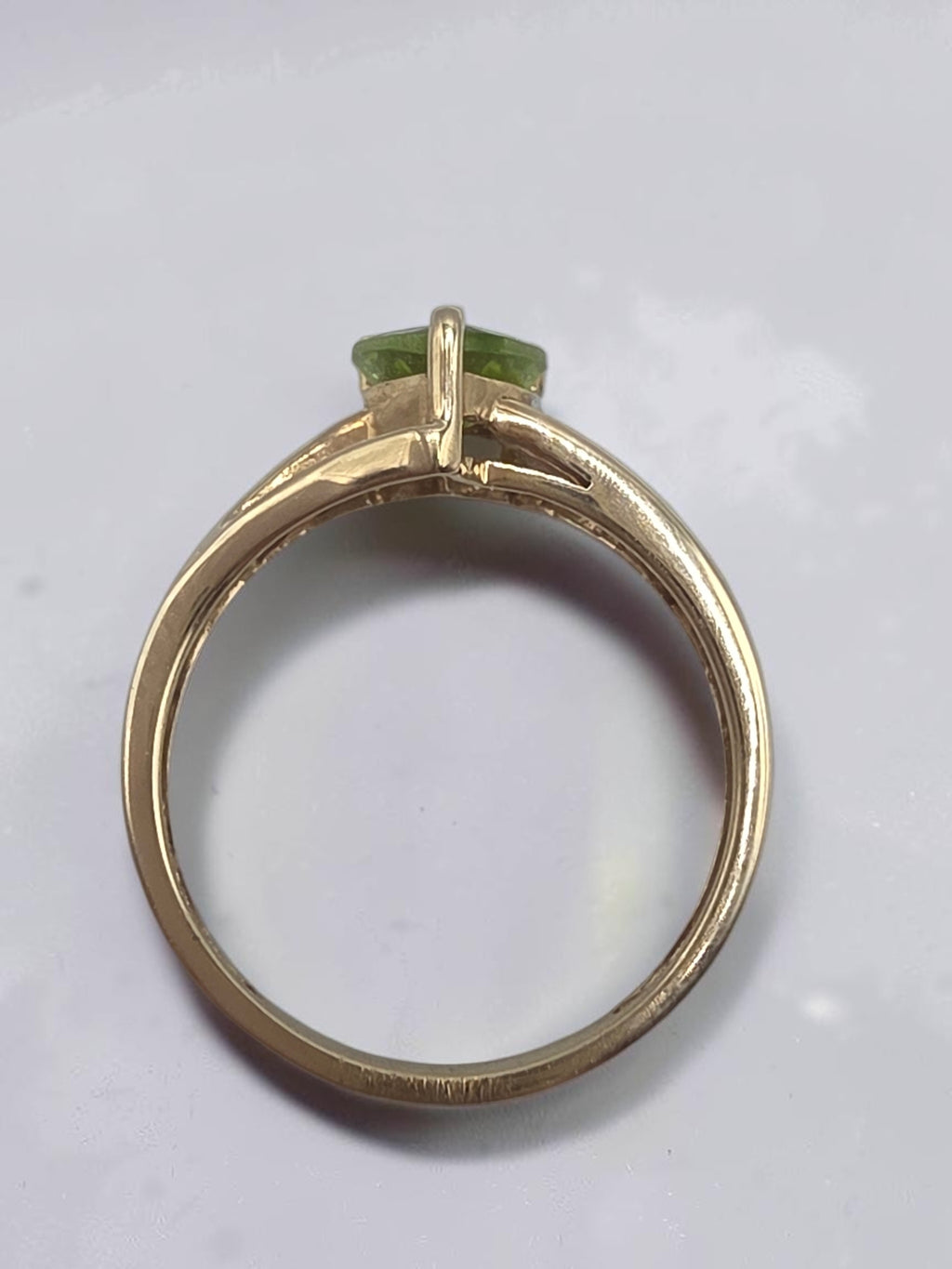 Solid 10K Yellow Gold Heart Cut Green Peridot Ring with CZ Accents - Size 6