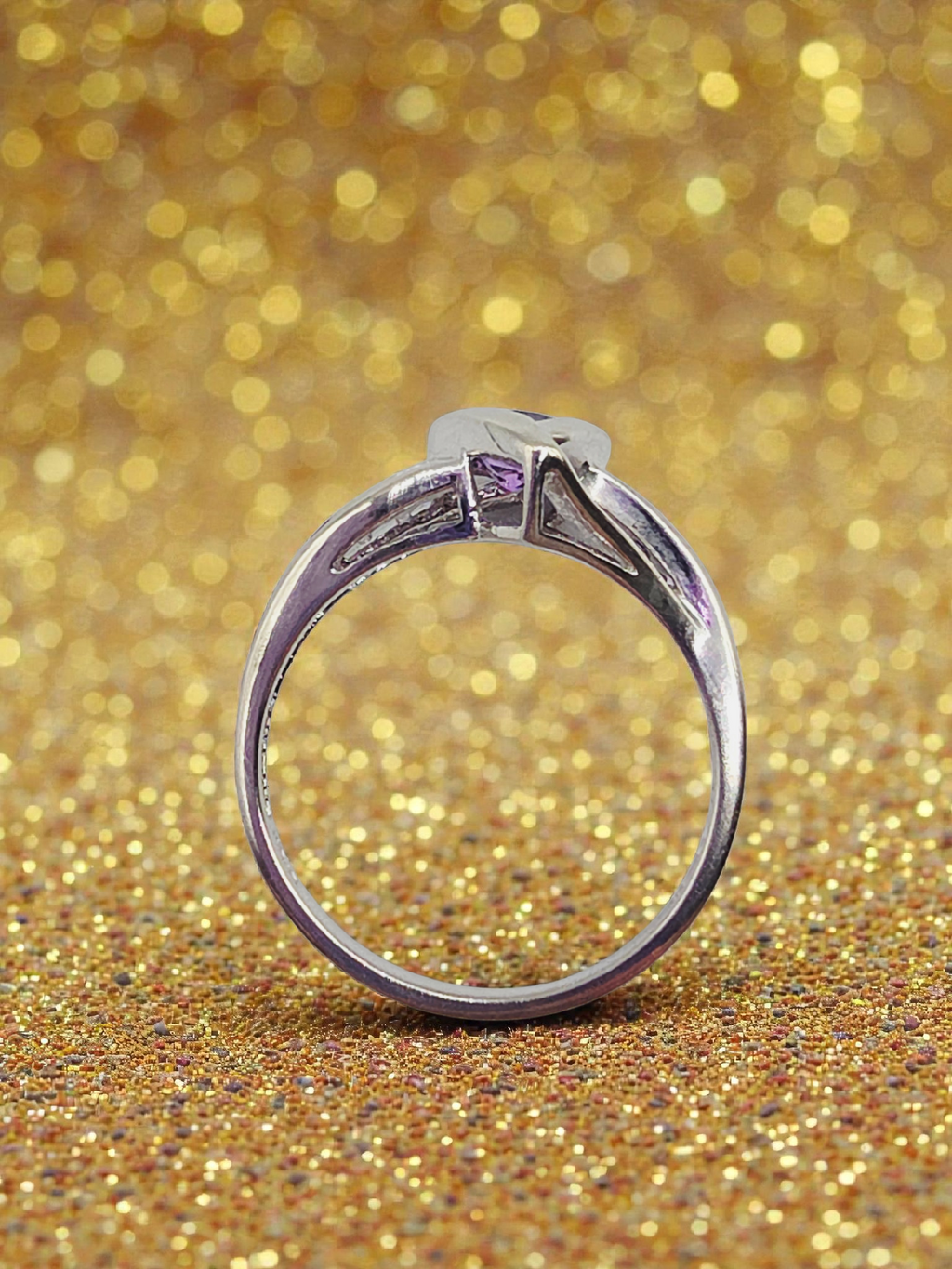 Solid 10K White Gold Ring with Purple & Pink Topaz and Diamonds – Size 6.75