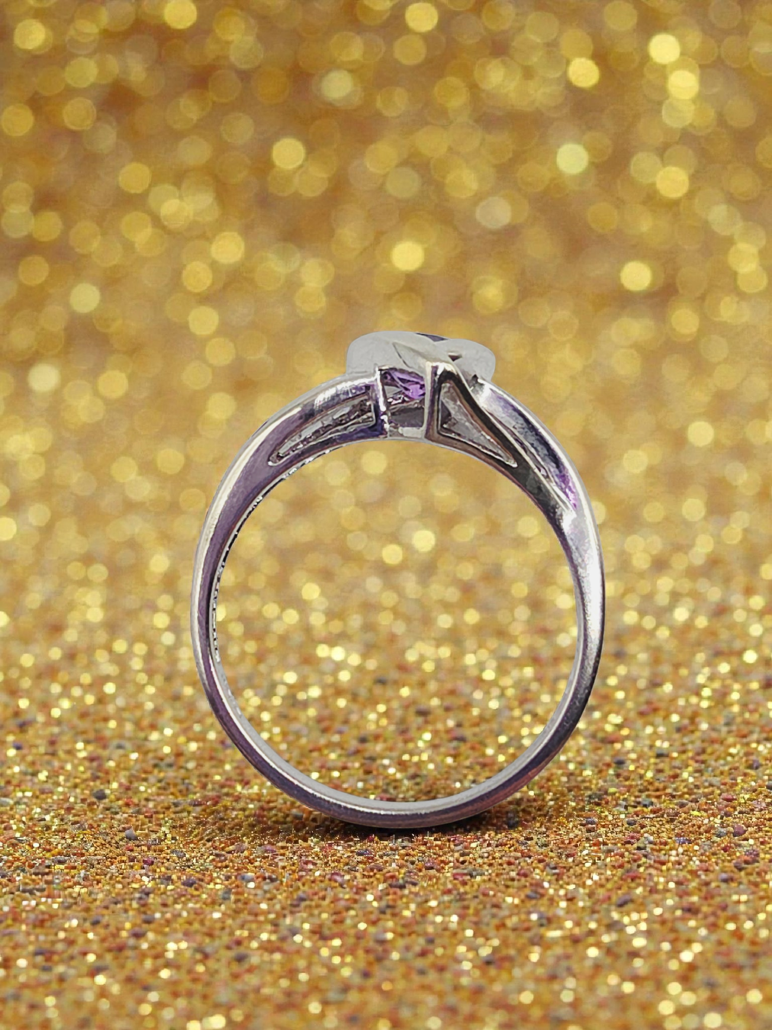 Solid 10K White Gold Ring with Purple & Pink Topaz and Diamonds – Size 6.75