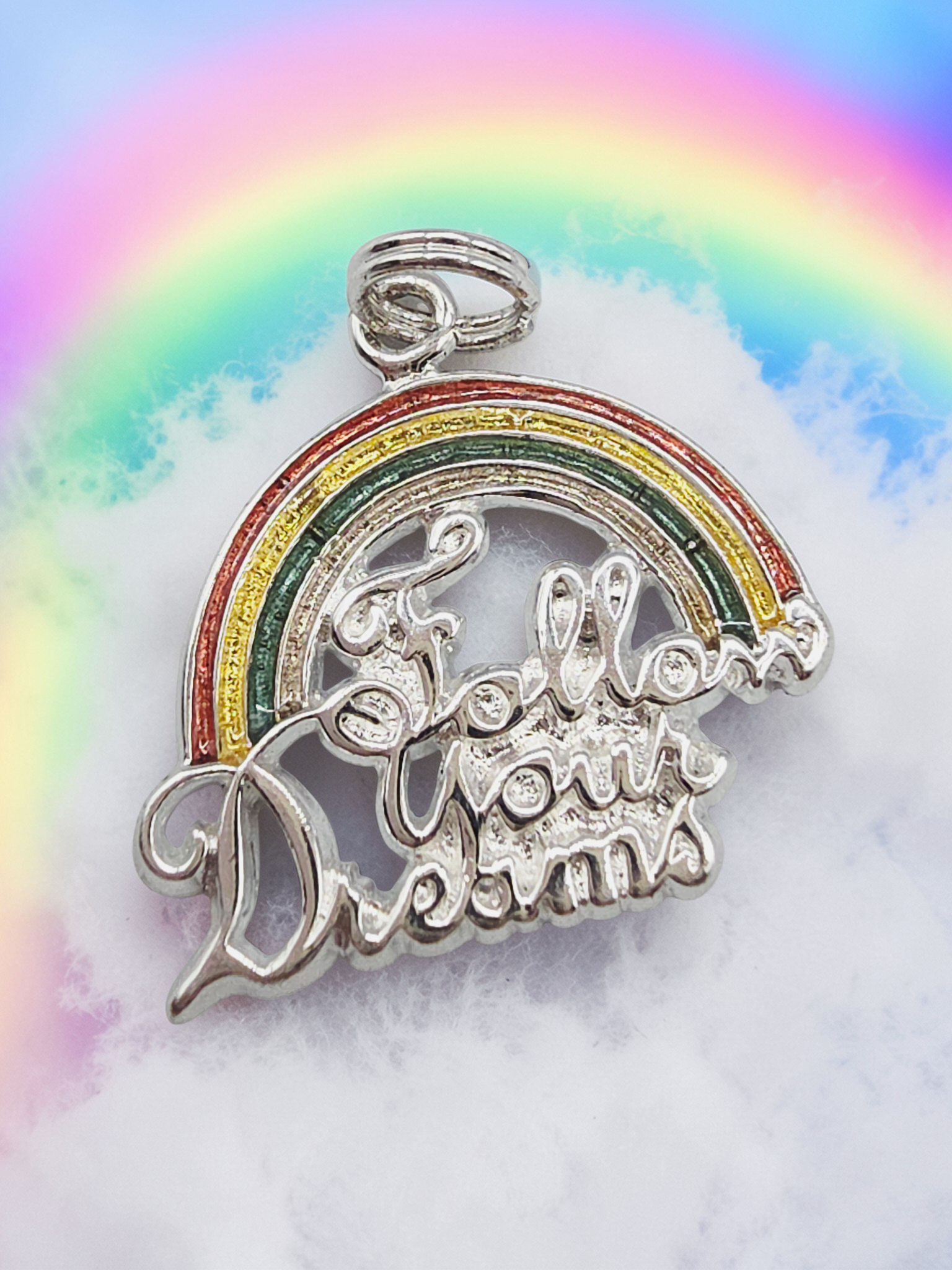 925 Sterling Silver Follow Your Dreams Rainbow Charm Pendant