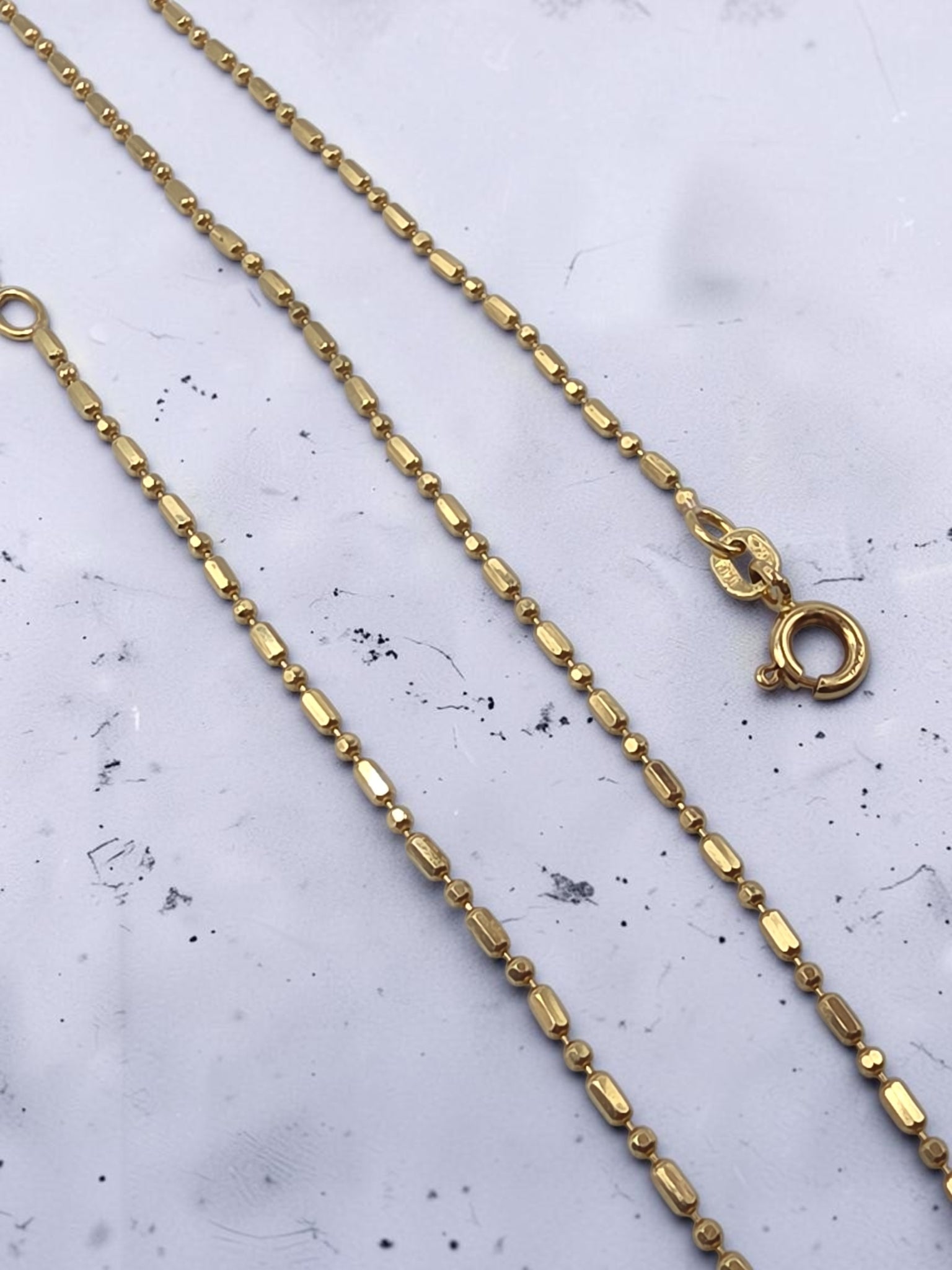 Vintage Balestra Solid 18K Gold Bar Bead 1.4mm Chain Necklace Italy - 16 Inch