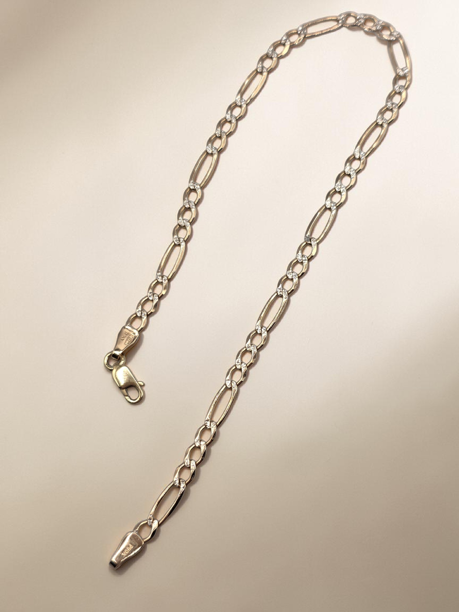 PGDA Solid 10K Yellow Gold Figaro Link Bracelet -  8.25 Inch - 3mm - ITALY