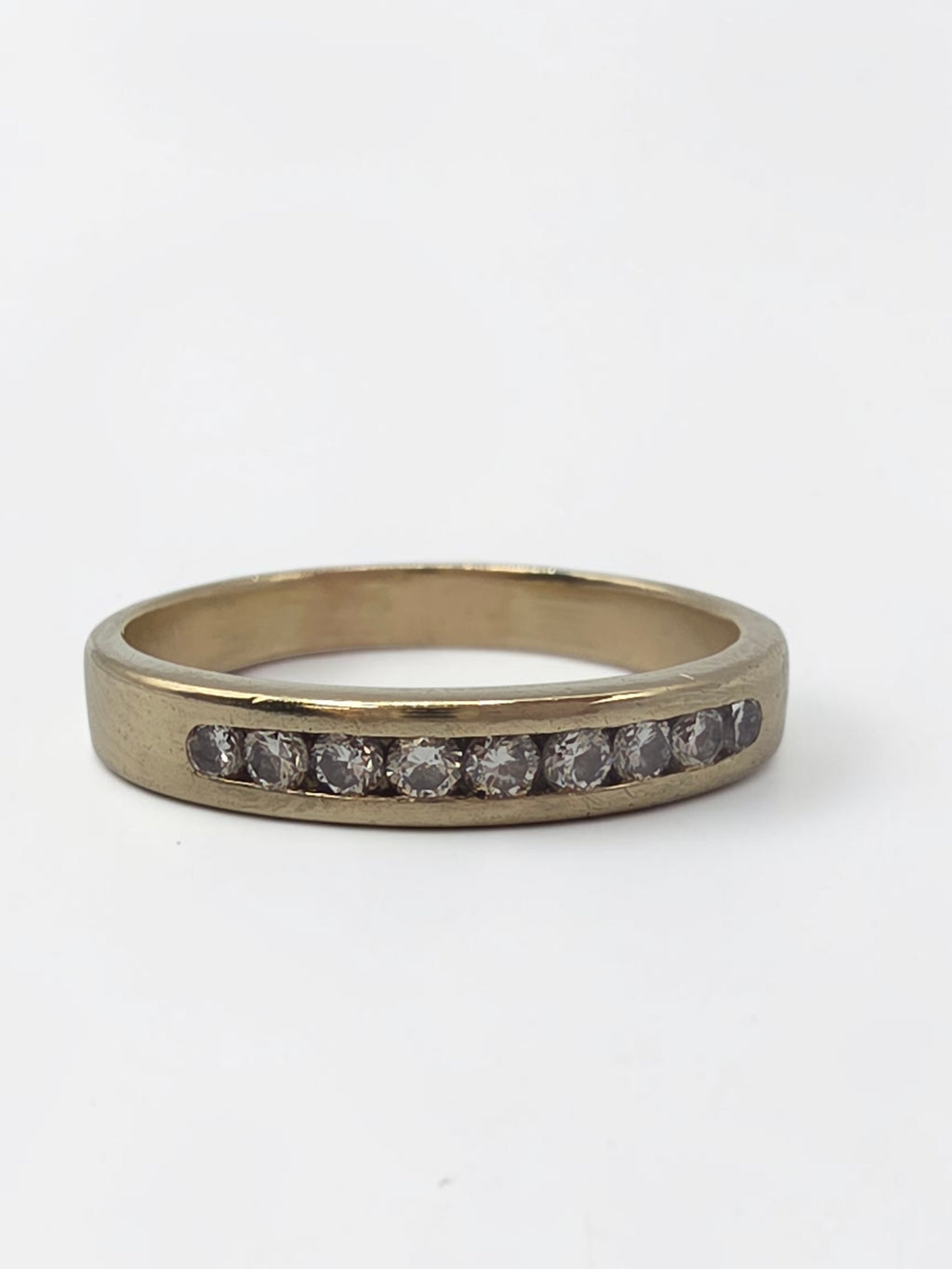 Solid 14K Yellow Gold 9 Diamond Channel Set Stackable Ring - Size 9