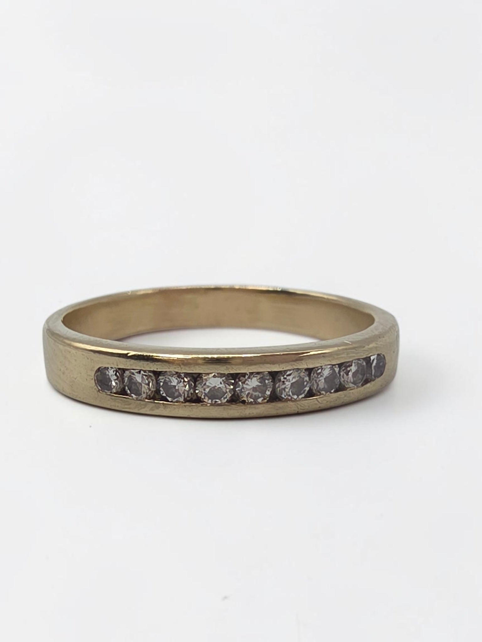 Solid 14K Yellow Gold 9 Diamond Channel Set Stackable Ring - Size 9