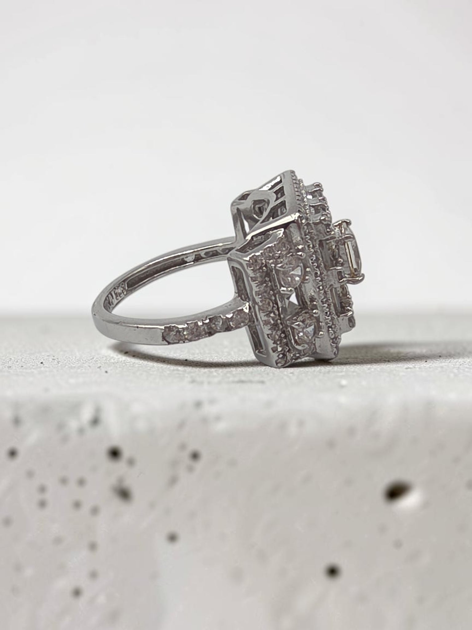 FZN Fuzion Creations 925 Sterling Silver Princess Cut CZ Halo Ring Size 5.25