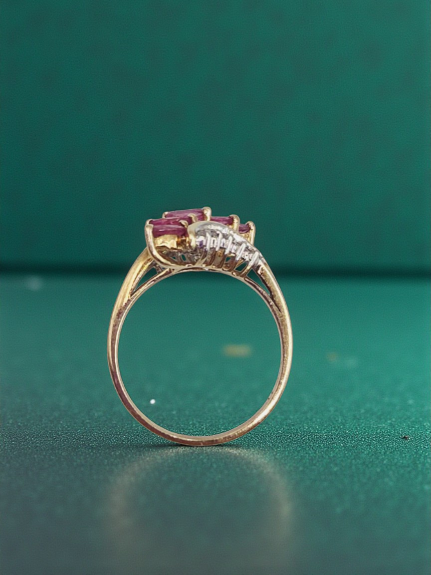 Solid 10K Yellow Gold Ring with Natural Rubies and Diamonds – Size 6.5