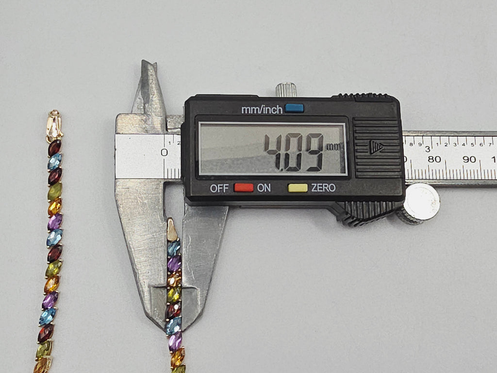 Solid 14K Gold Bracelet with Garnet, Topaz, Citrine, Peridot, Amethyst 7.25 Inch