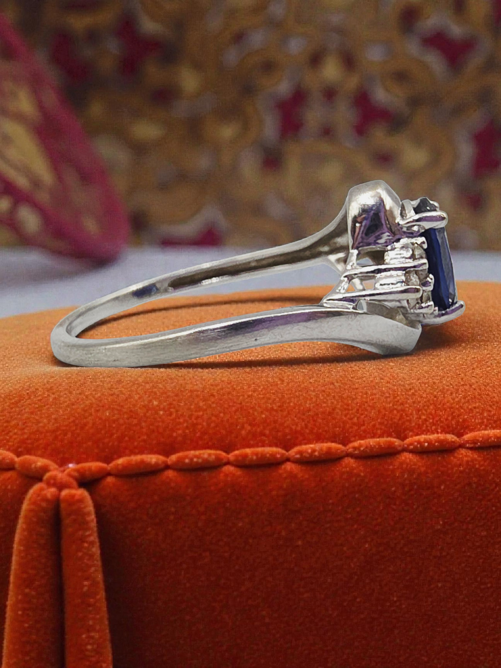 RJW Solid 10K White Gold Ring with Blue Sapphire & White Topaz - Size 6.5