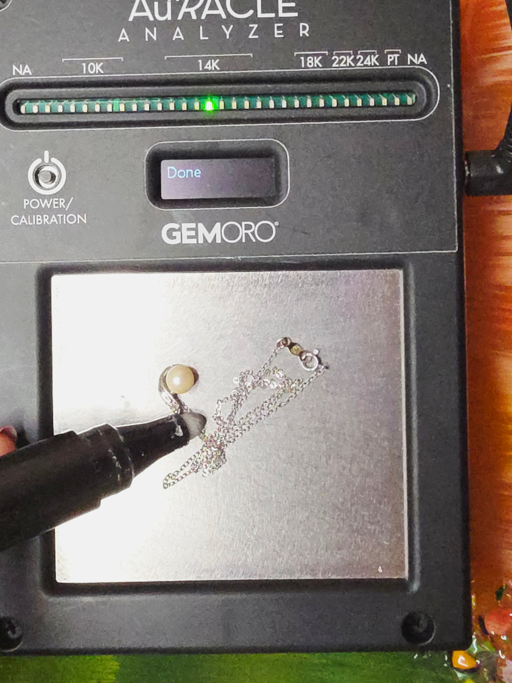 Solid 14K White Gold Necklace with Pearl and Diamond Pendant - 14.5 Inch