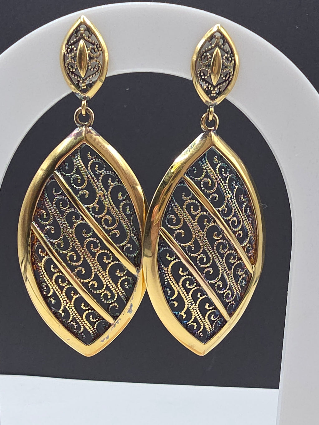 Veronese Italy 925 Sterling Silver Gold Vermeil Rainbow Patina Filigree Earrings