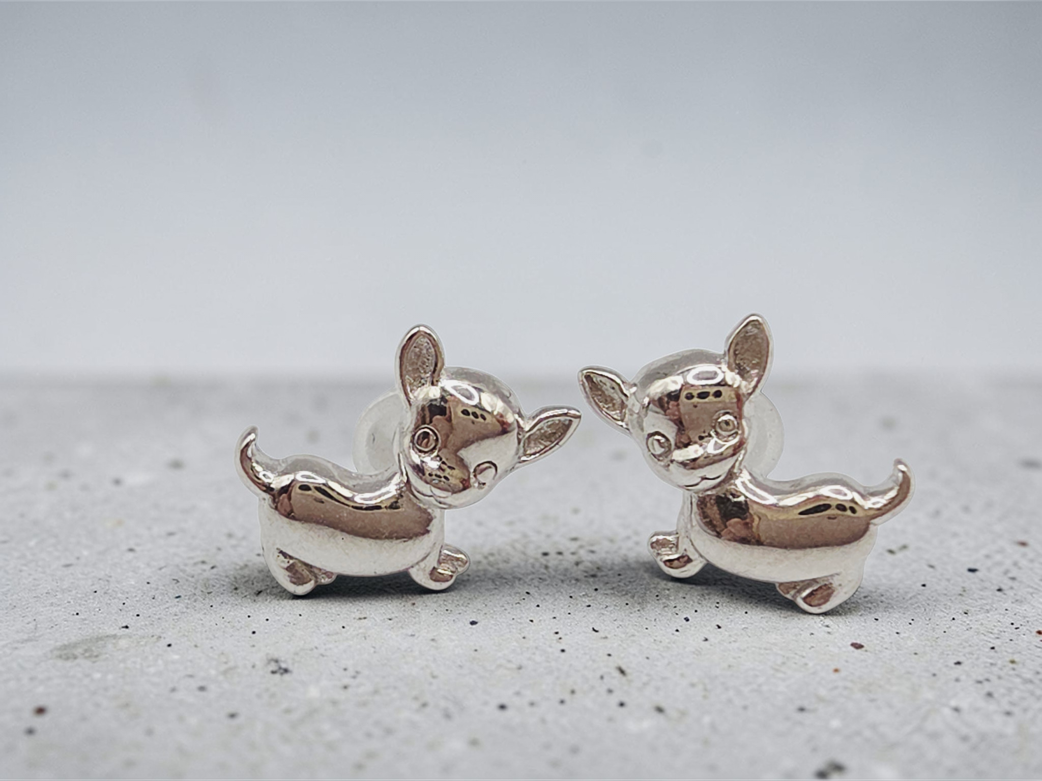 925 Sterling Silver Puppy Dog Stud Earrings - Silicone Backs