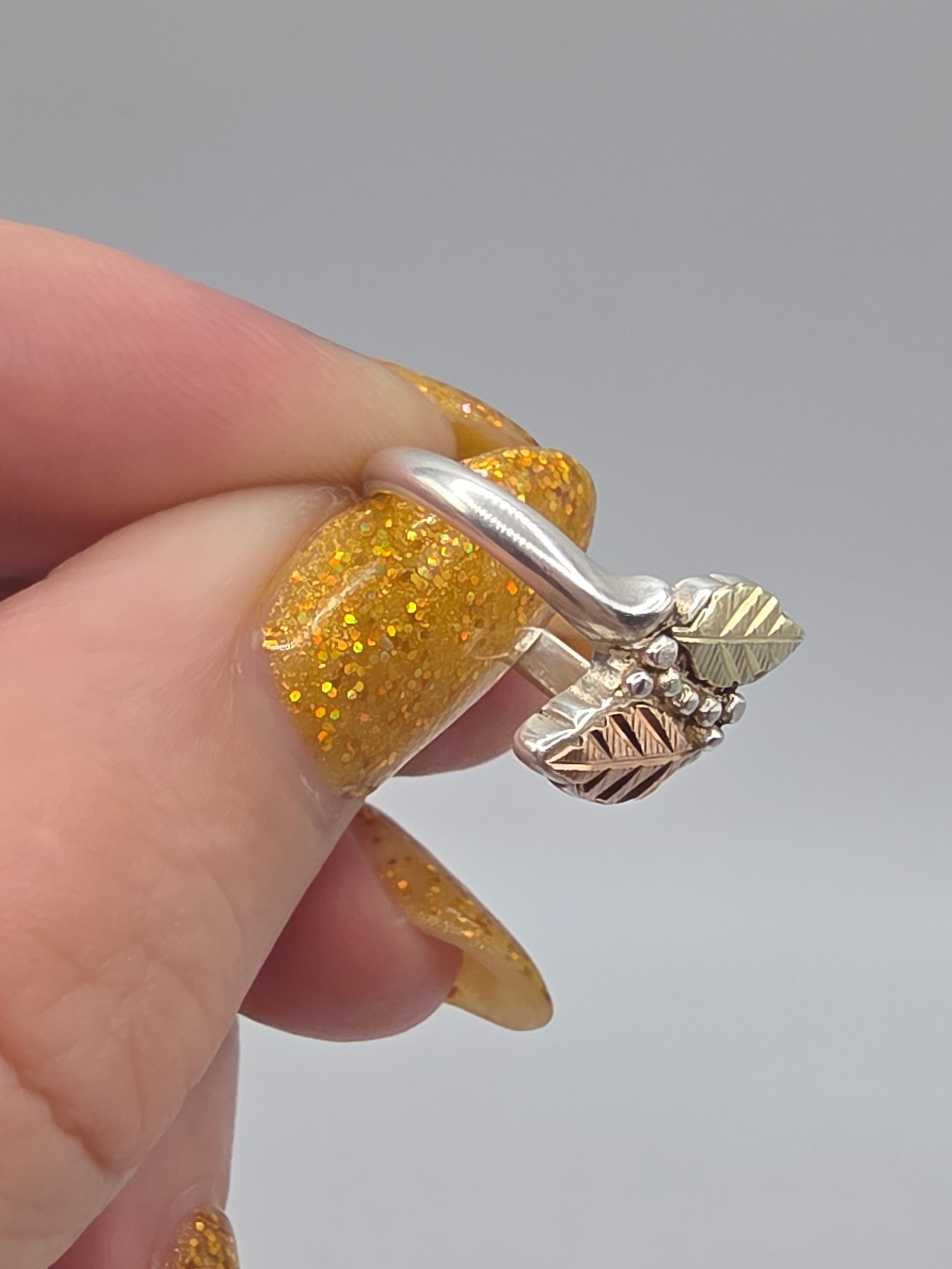 Black Hills Sterling Silver Ring with Solid 12K Gold Leaf Accents - Size 6