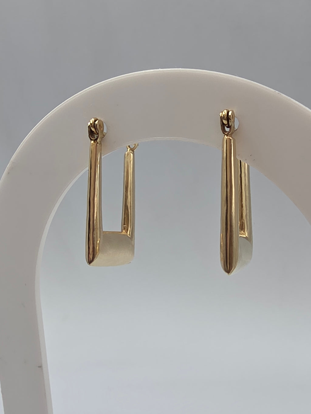 Solid 14K Yellow Gold Rectangular Hoop Earrings with Hinged Snap Bar Closures