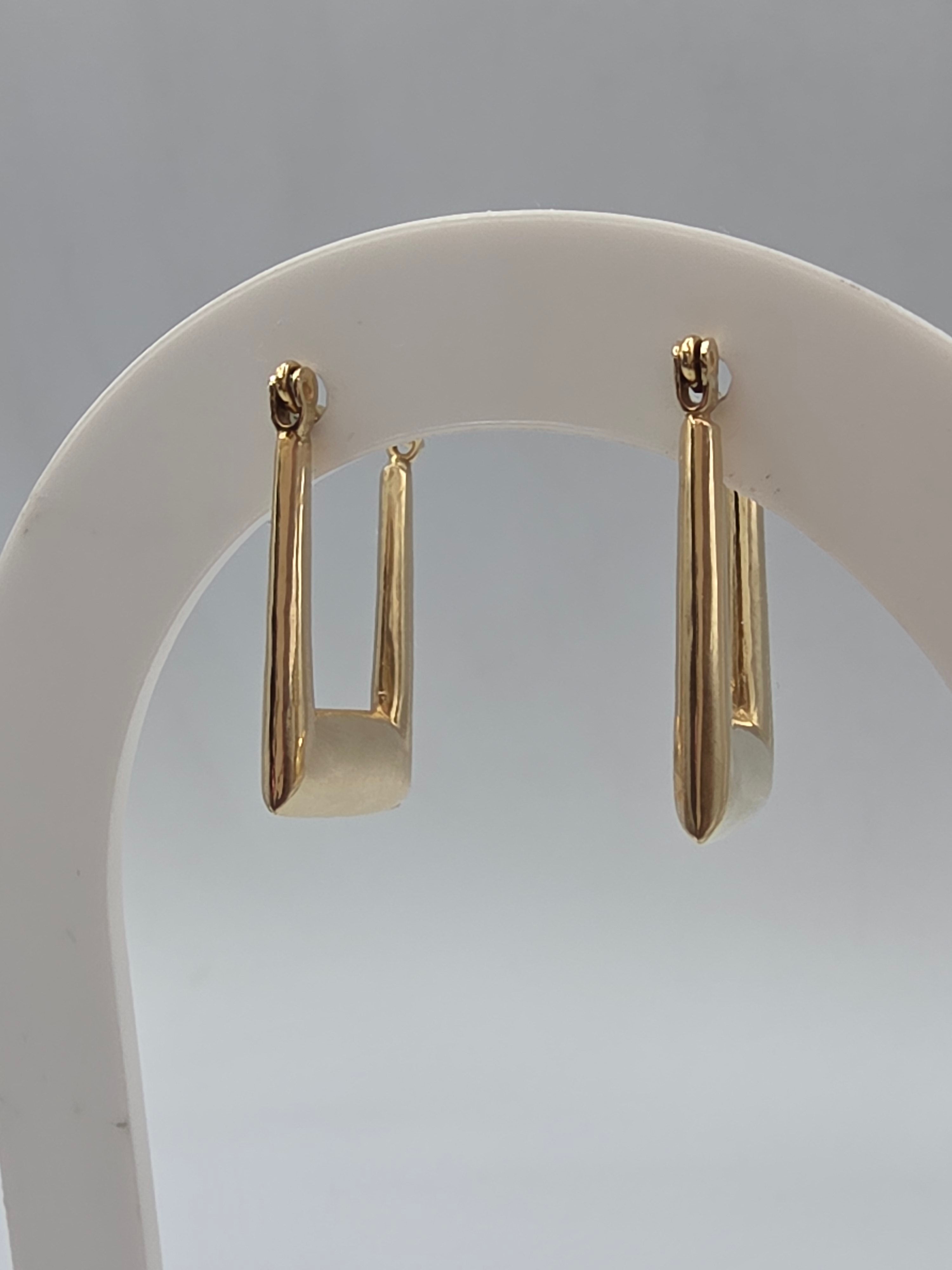 Solid 14K Yellow Gold Rectangular Hoop Earrings with Hinged Snap Bar Closures