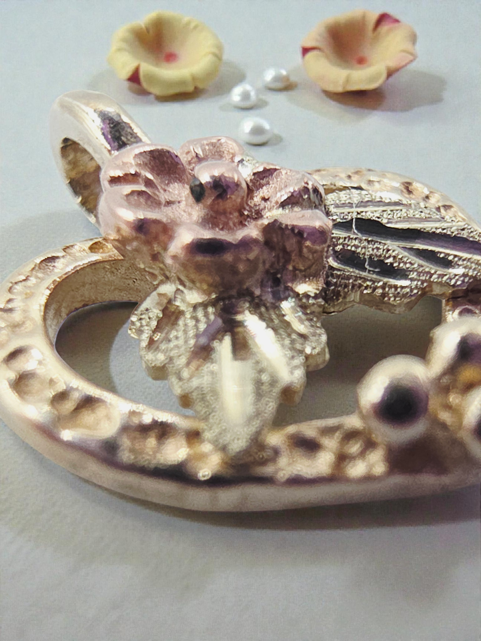 Black Hills Gold Solid 10K Tri-Color Floral Rose Flower Necklace Pendant