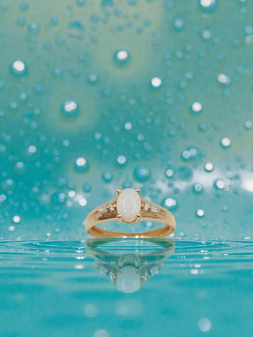 Solid 14K Yellow Gold Ring with Oval-Cut Opal and Diamond Accents - Size 7.25