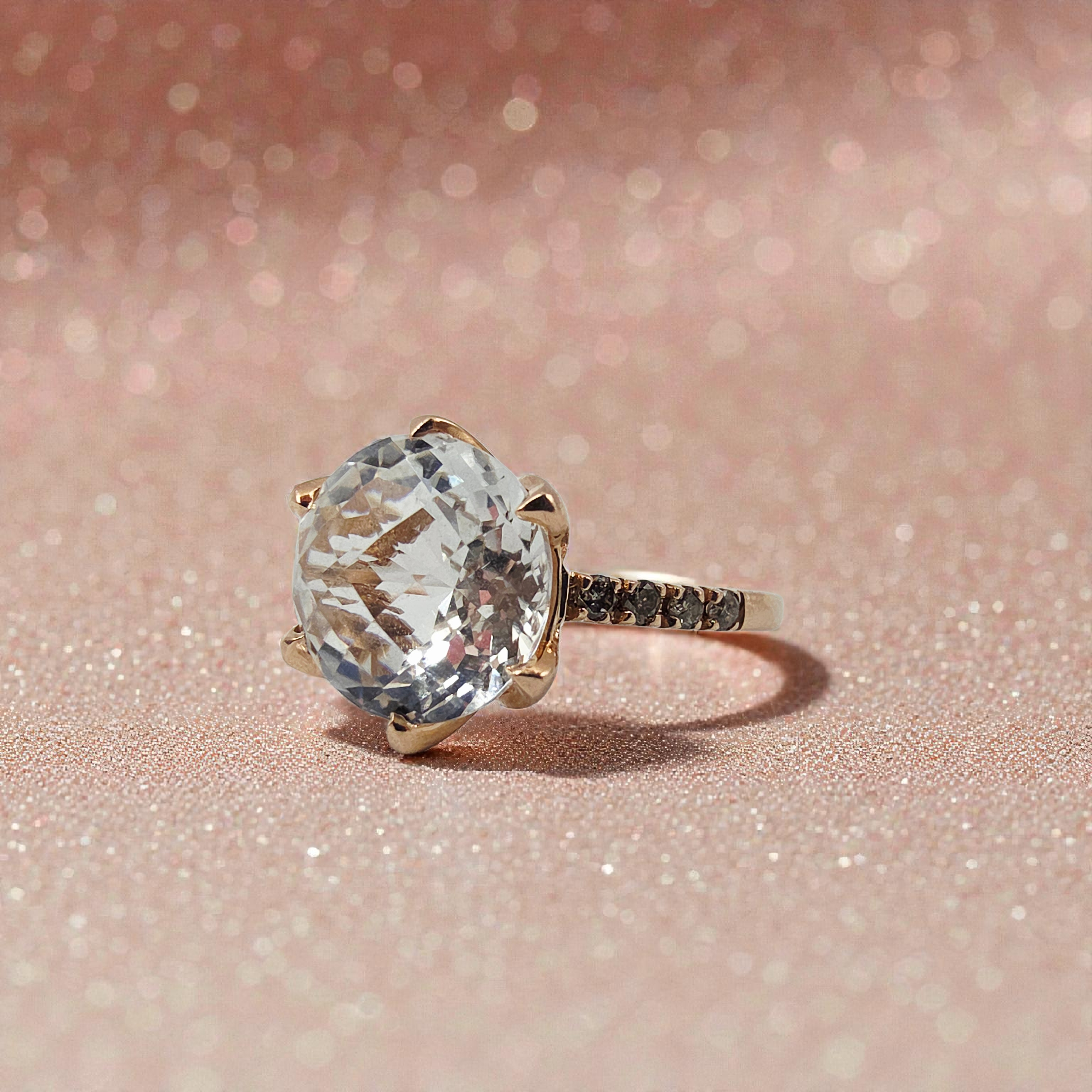 Solid 14K Rose Gold Ring with Lab-Created White Topaz & Diamond Accents - Size 8