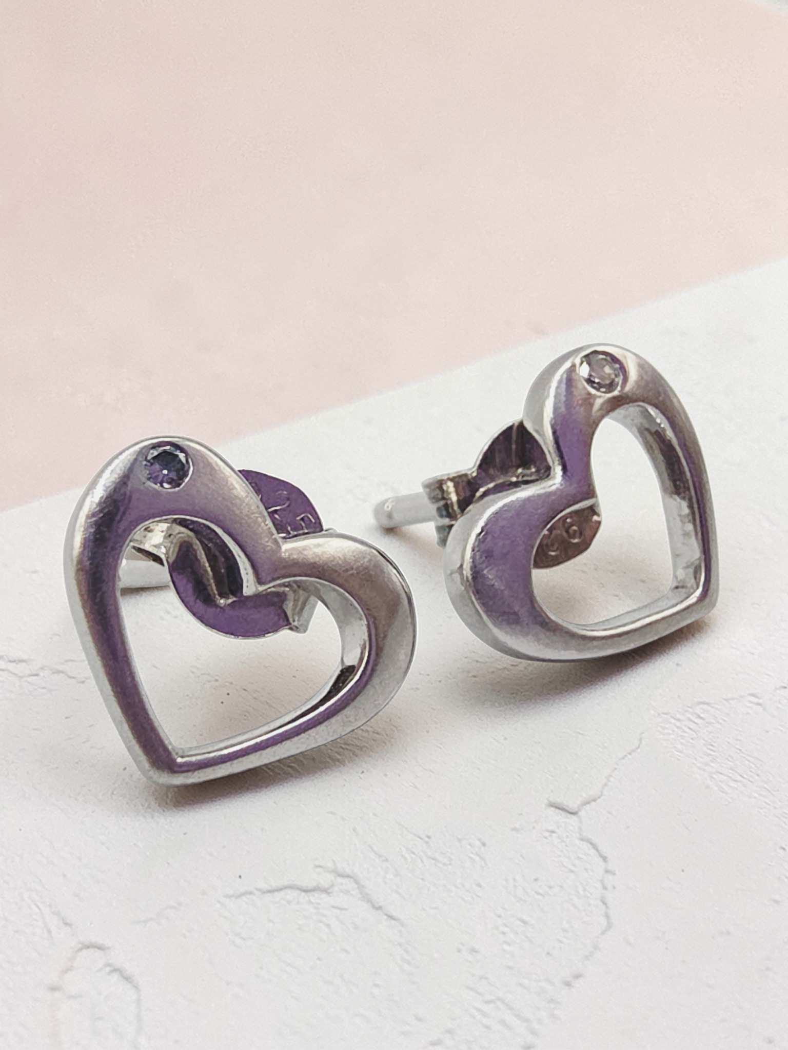 925 Sterling Silver Heart Stud Earring with Melee Diamond Accents