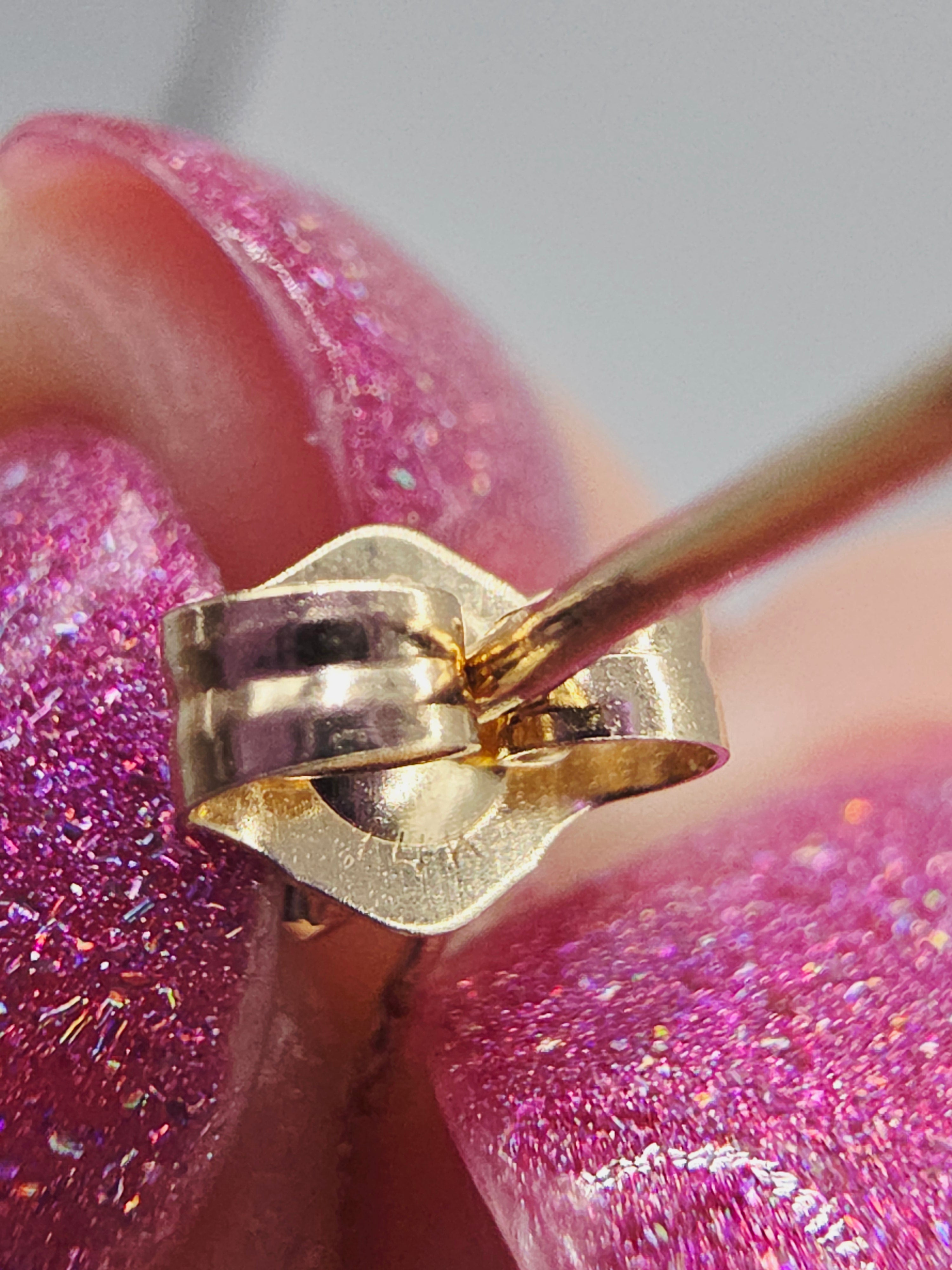 Vintage NABCO Solid 14K Gold Dangle Heart Earrings with White Topaz Accents