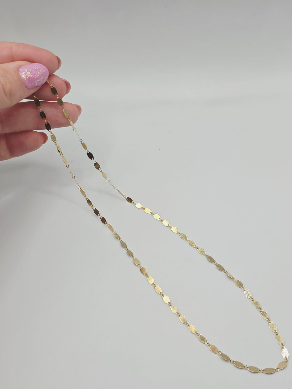 Solid 10K Yellow Gold Mirror Link Necklace - Italy - 18 Inch