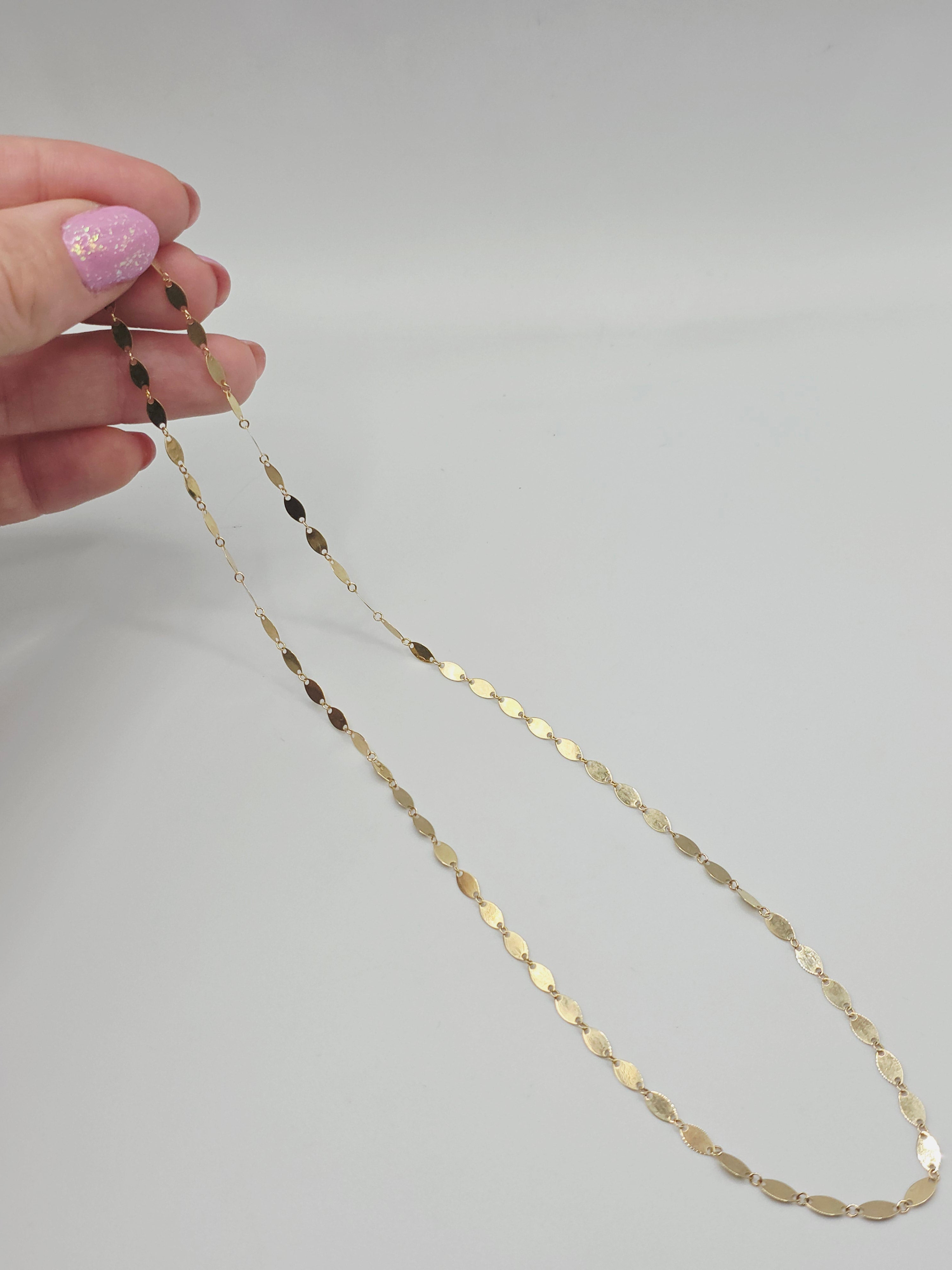 Solid 10K Yellow Gold Mirror Link Necklace - Italy - 18 Inch