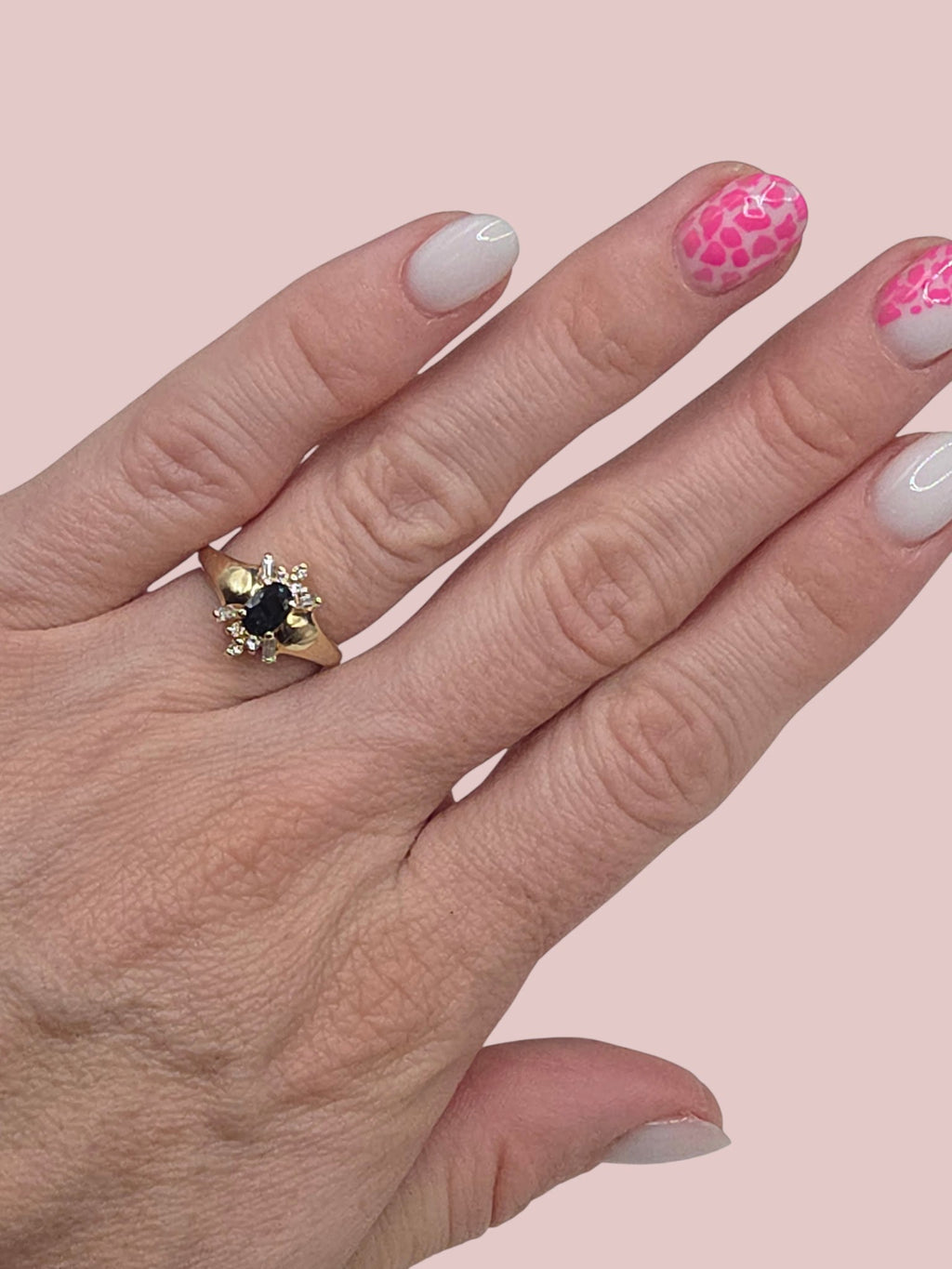 WG Solid 14K Yellow Gold Blue Sapphire and Diamond Ring – Size 6.5