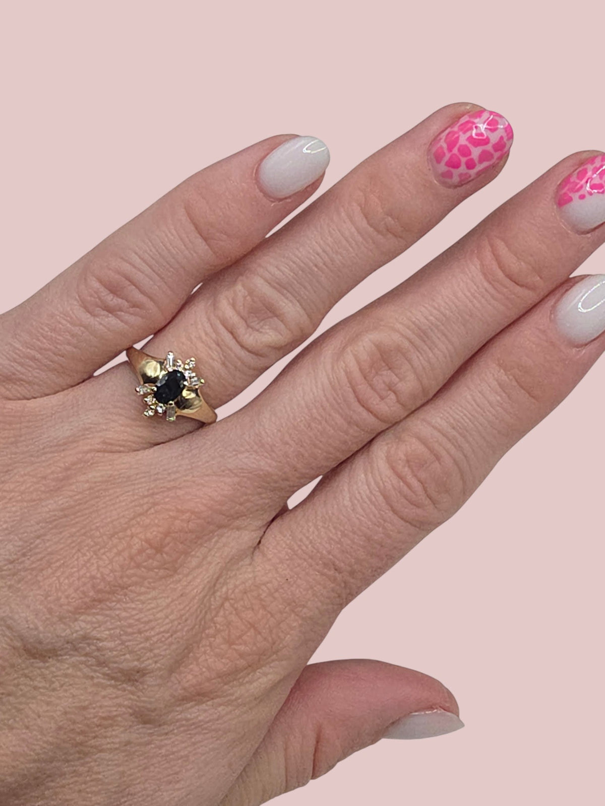 WG Solid 14K Yellow Gold Blue Sapphire and Diamond Ring – Size 6.5