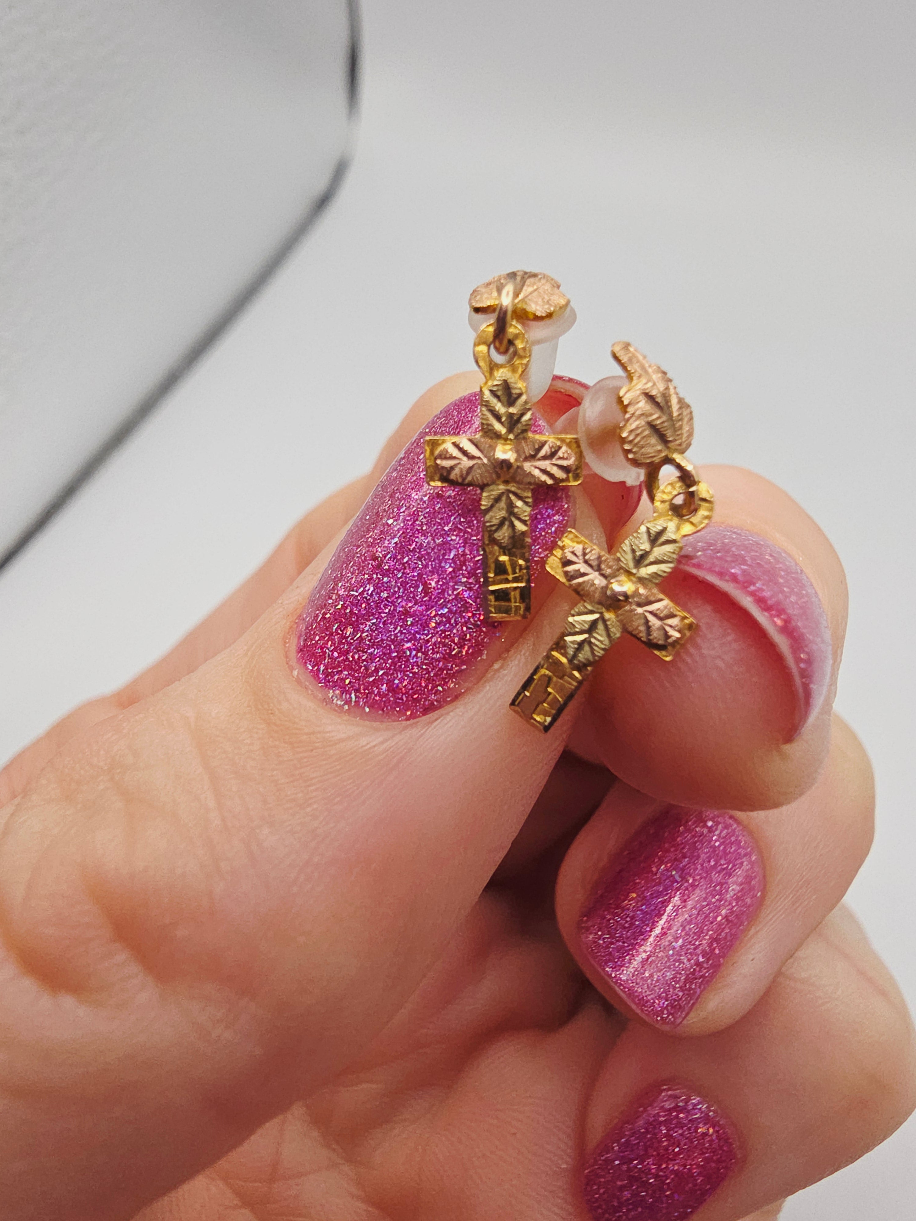 Black Hills Solid 10K Tri-Color Gold Floral Earrings - Rubber Backs