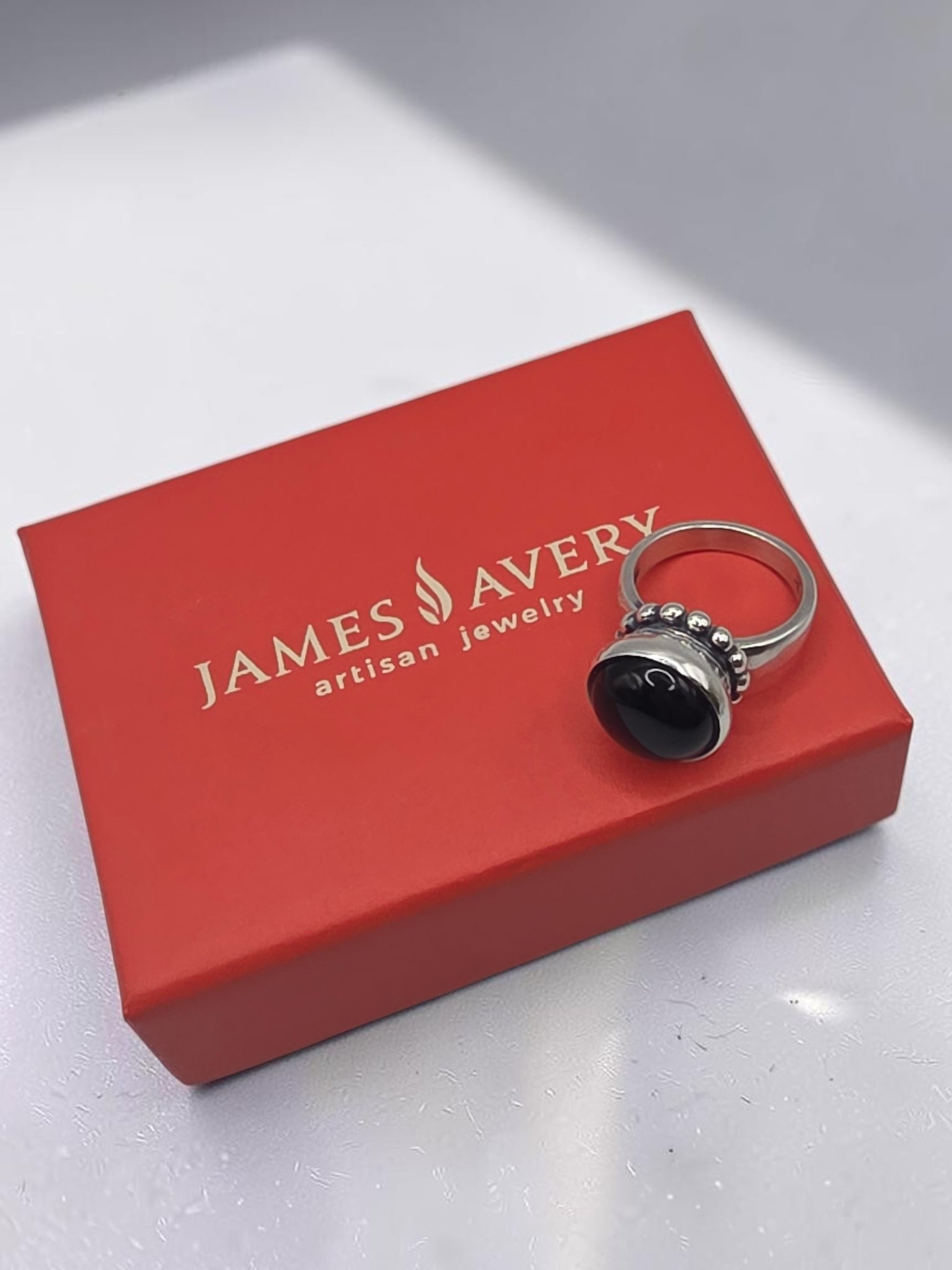 Retired James Avery Sterling Silver Black Onyx Chalcedony African Bead Ring 6.5
