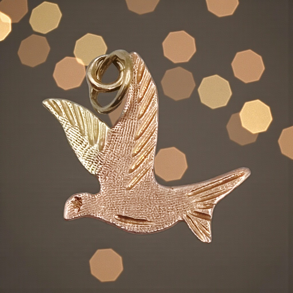 Solid Two-Tone 12K Gold Dove Necklace Pendant