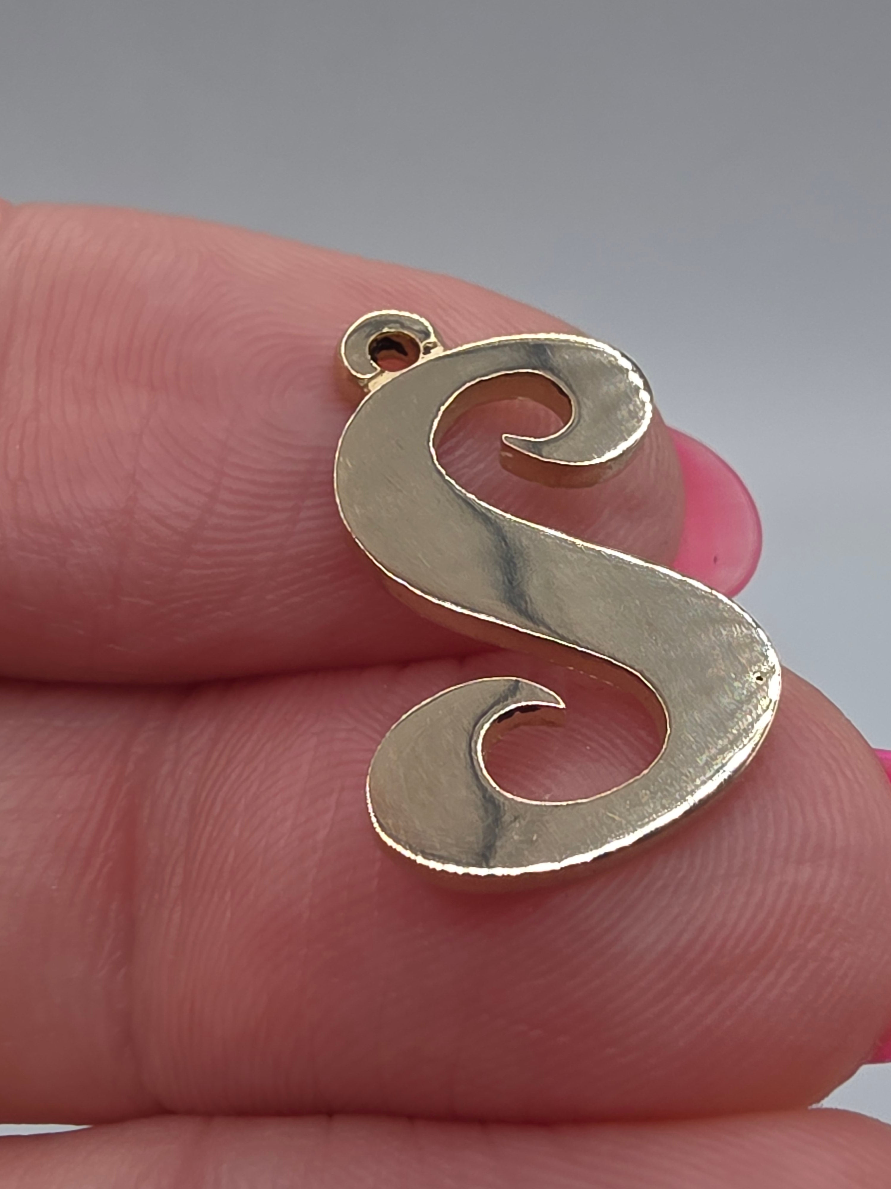 Retired James Avery Solid 14K Yellow Gold LARGE Letter "S" Initial Charm Pendant