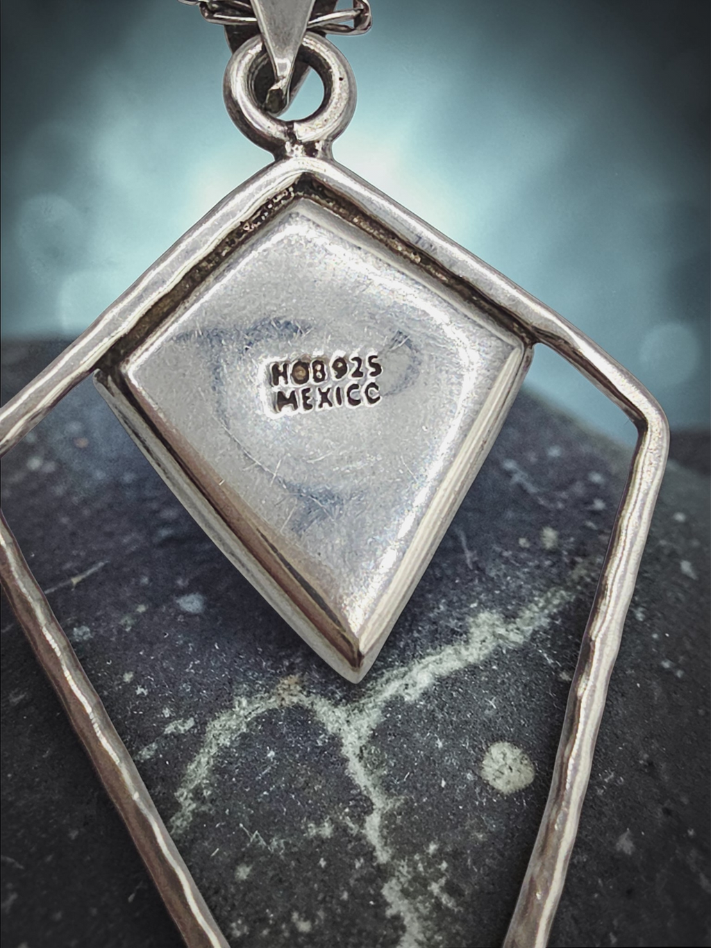 925 Sterling Silver Turquoise Geometric Pendant Necklace - Adjustable