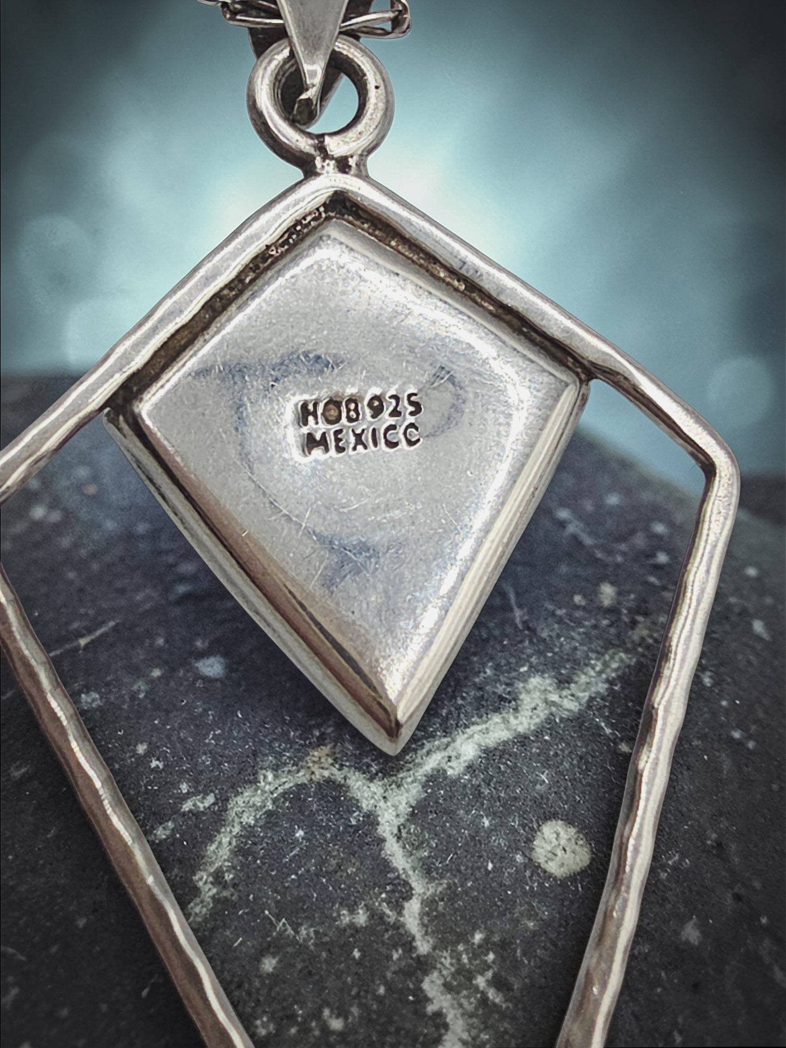 925 Sterling Silver Turquoise Geometric Pendant Necklace - Adjustable