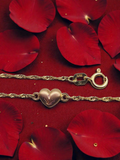 Solid 14K Yellow Gold Bracelet with 3D Rose Gold Hearts - 7.5 Inches