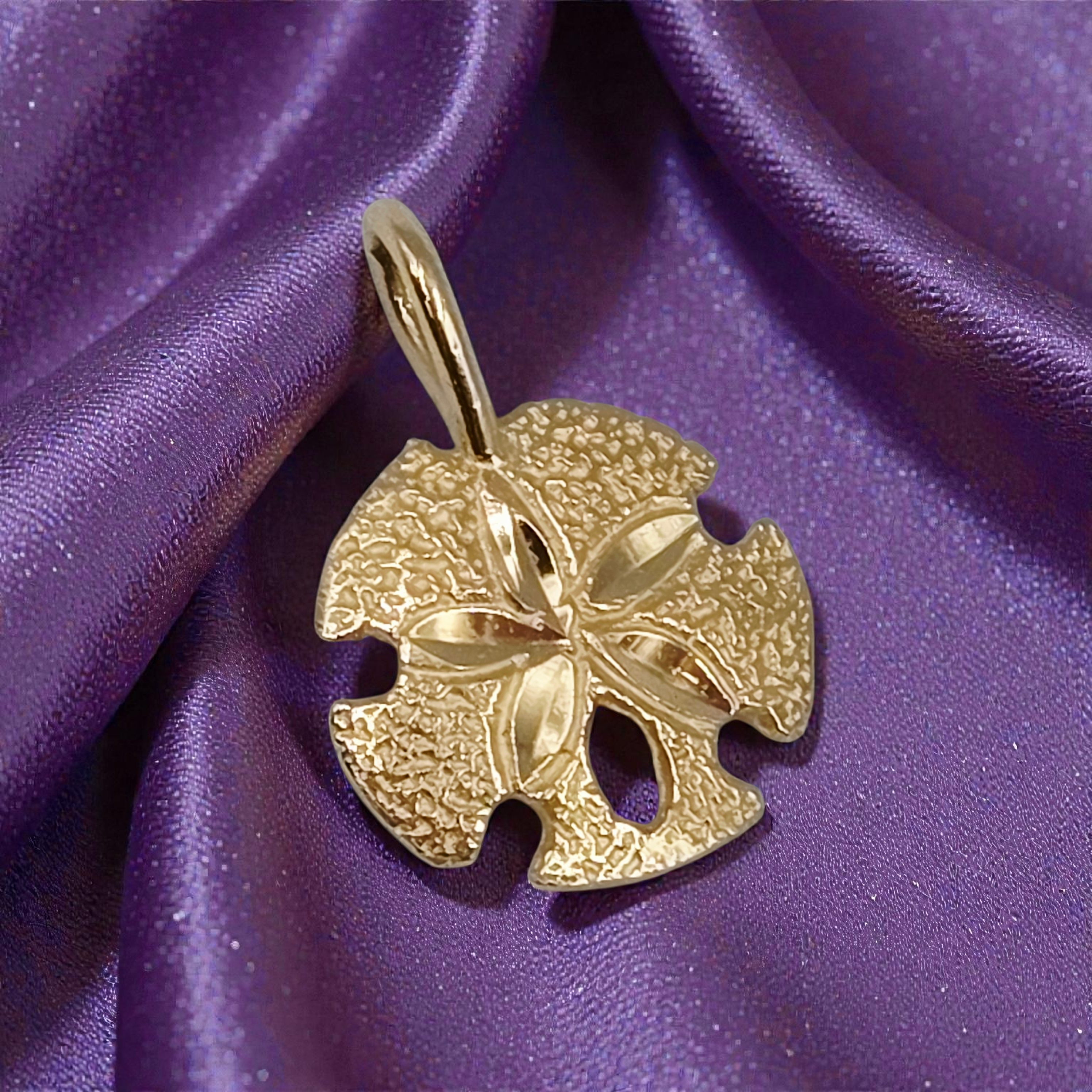 Solid 14K Yellow Gold Sand Dollar Necklace Pendant