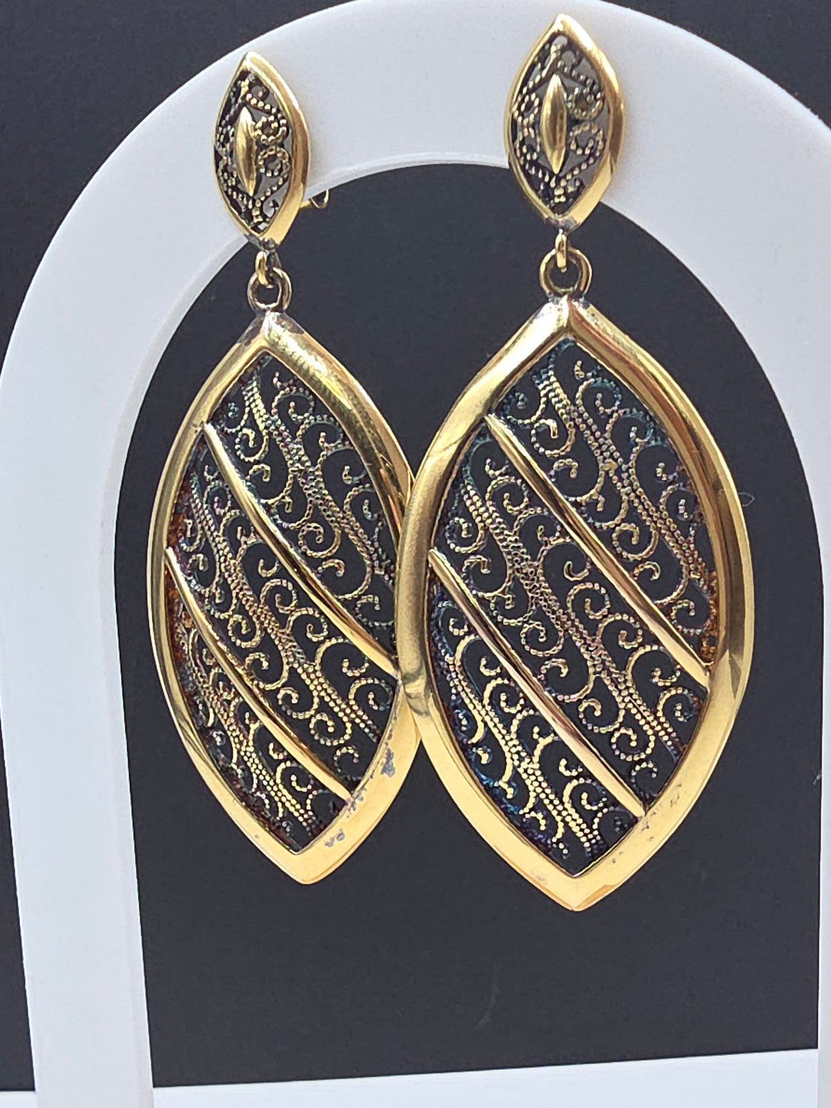 Veronese Italy 925 Sterling Silver Gold Vermeil Rainbow Patina Filigree Earrings