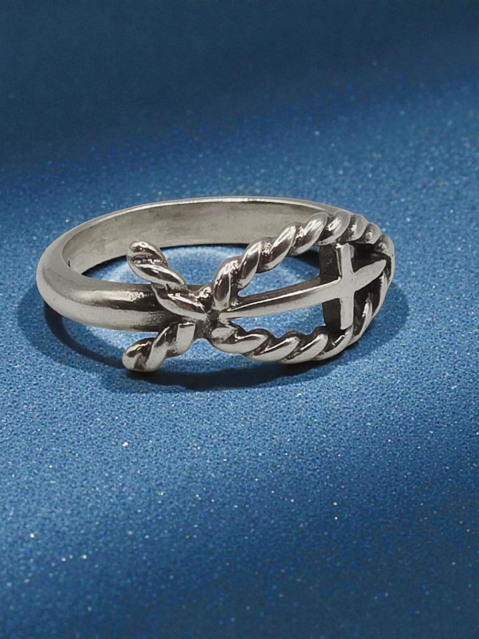 RETIRED James Avery Twisted Cable Ichthus Cross Silver Ring - Sz 5