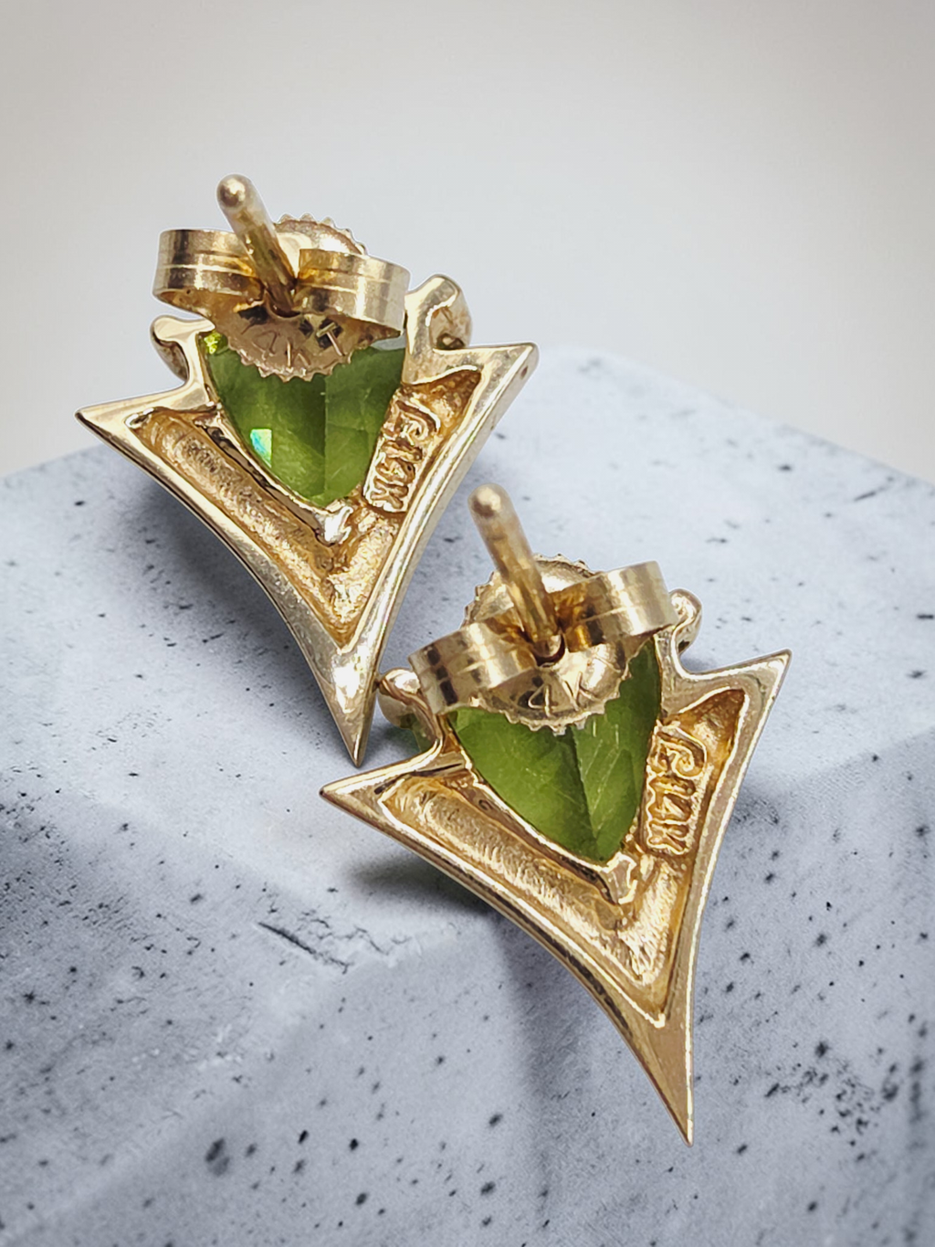 Solid 14K Yellow Gold Trillion Cut Peridot Stud Earrings
