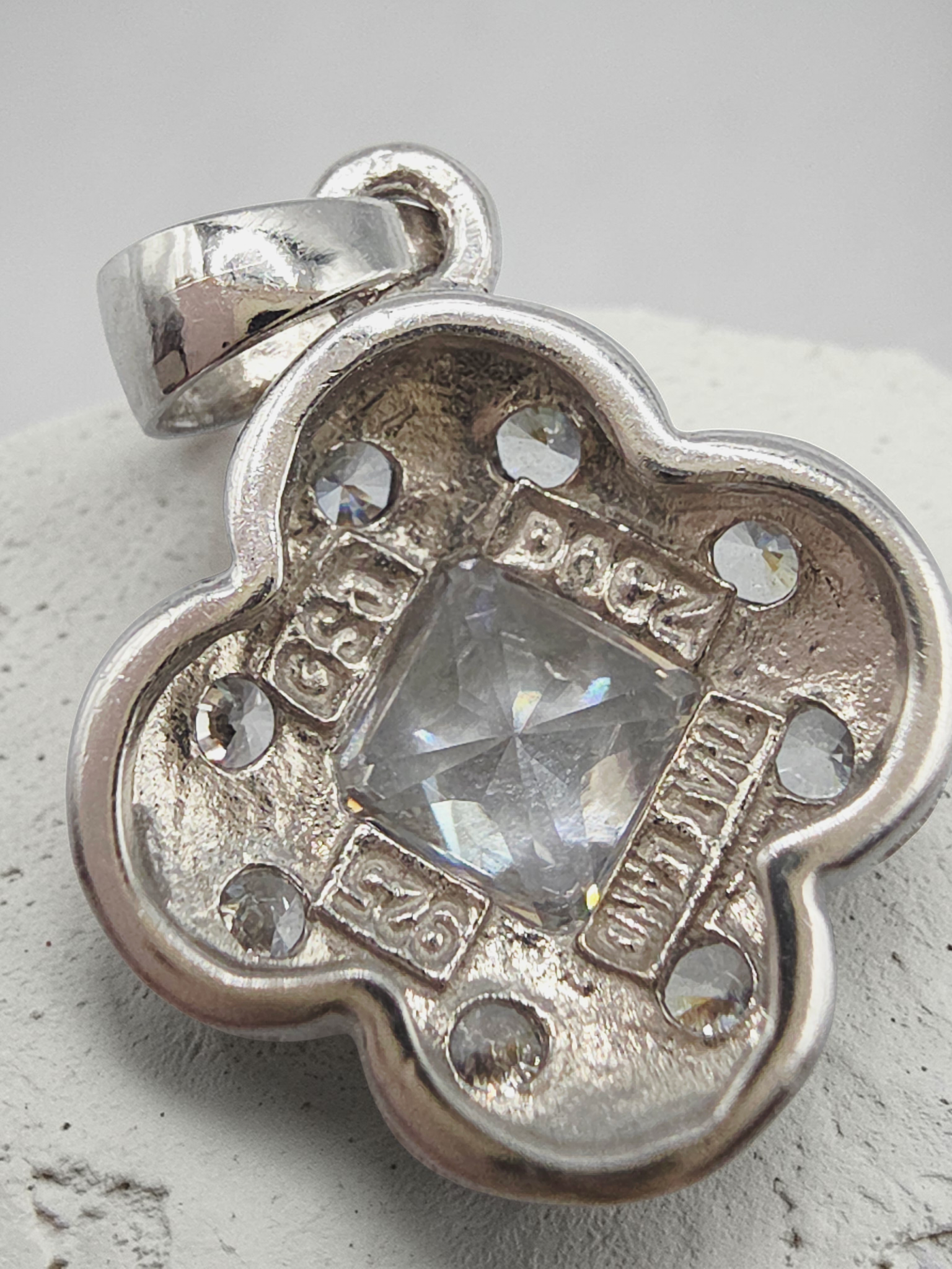 925 Sterling Silver Necklace Pendant with Princess Cut CZ & Clover Halo